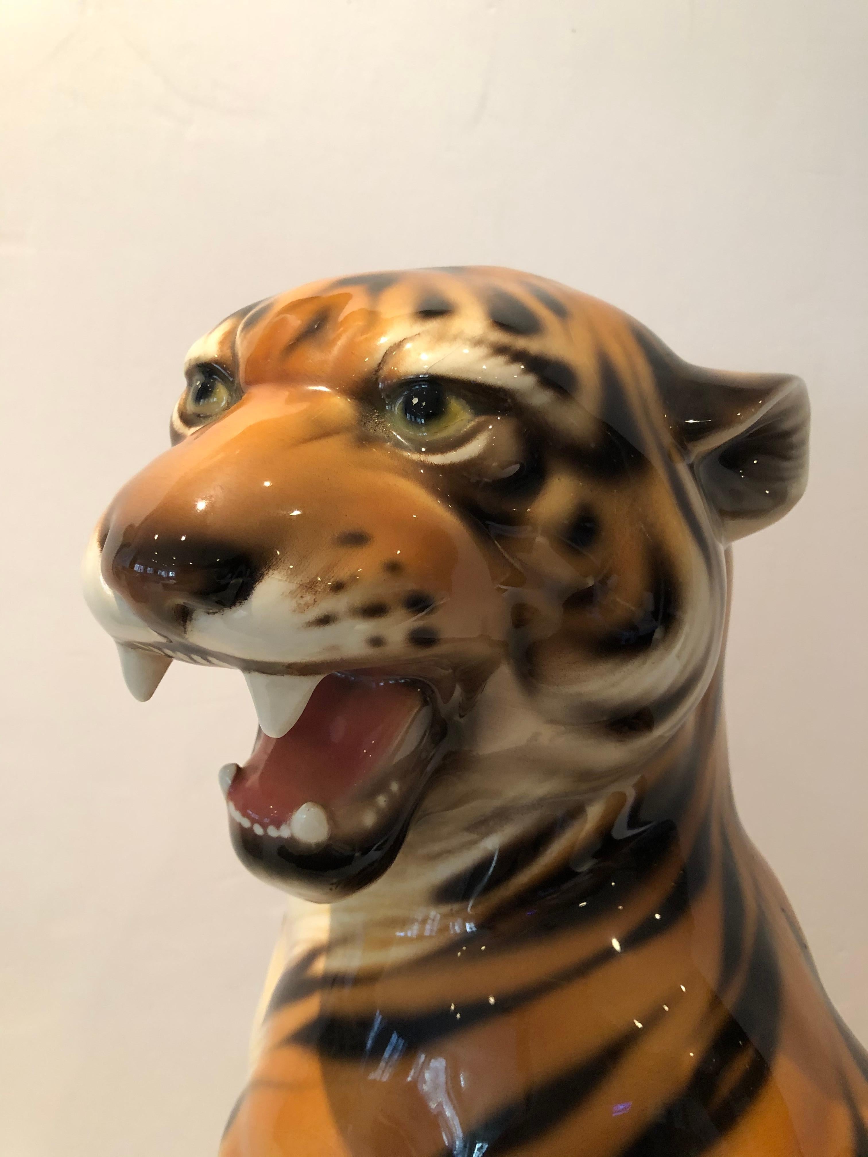 Very Large Dramatic Ceramic Tiger Statue 2