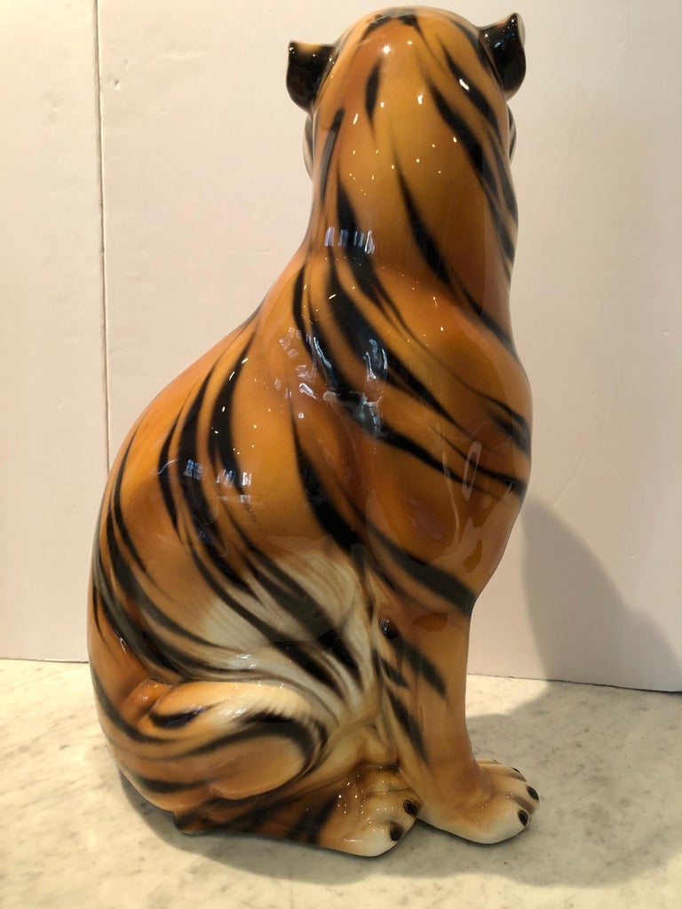 Very Large Dramatic Ceramic Tiger Statue at 1stDibs