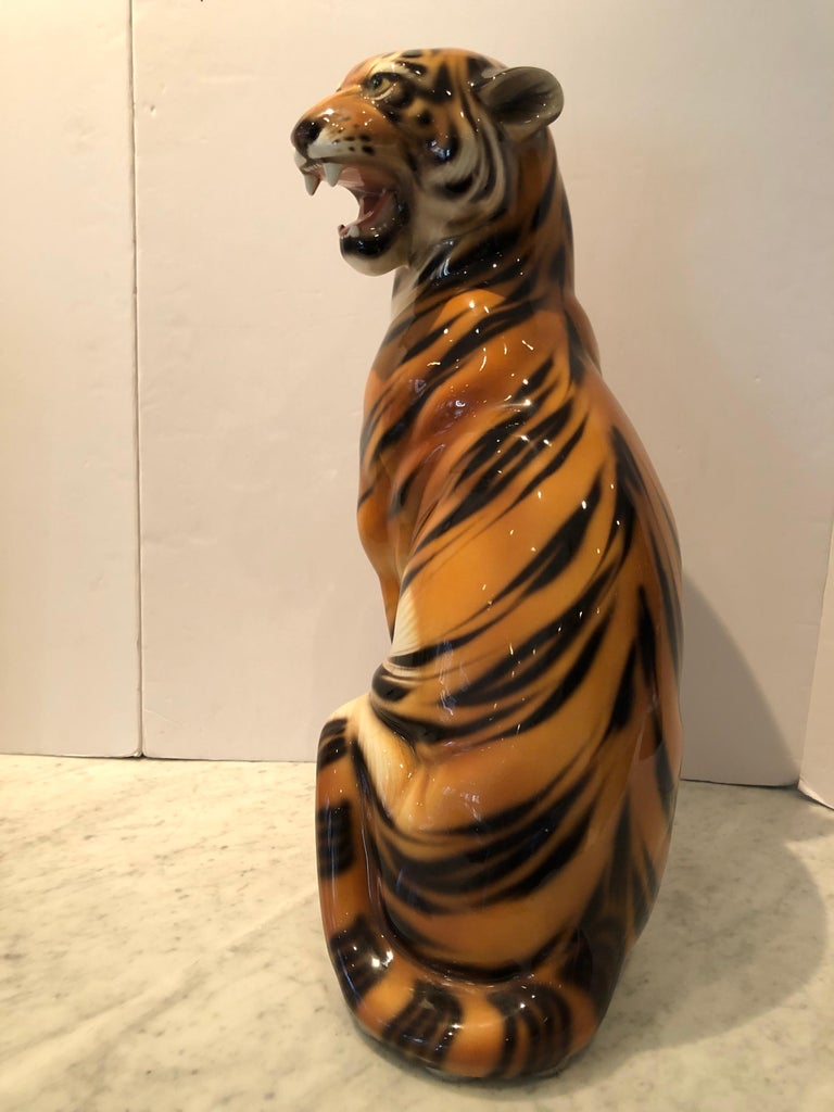 Very Large Dramatic Ceramic Tiger Statue at 1stDibs