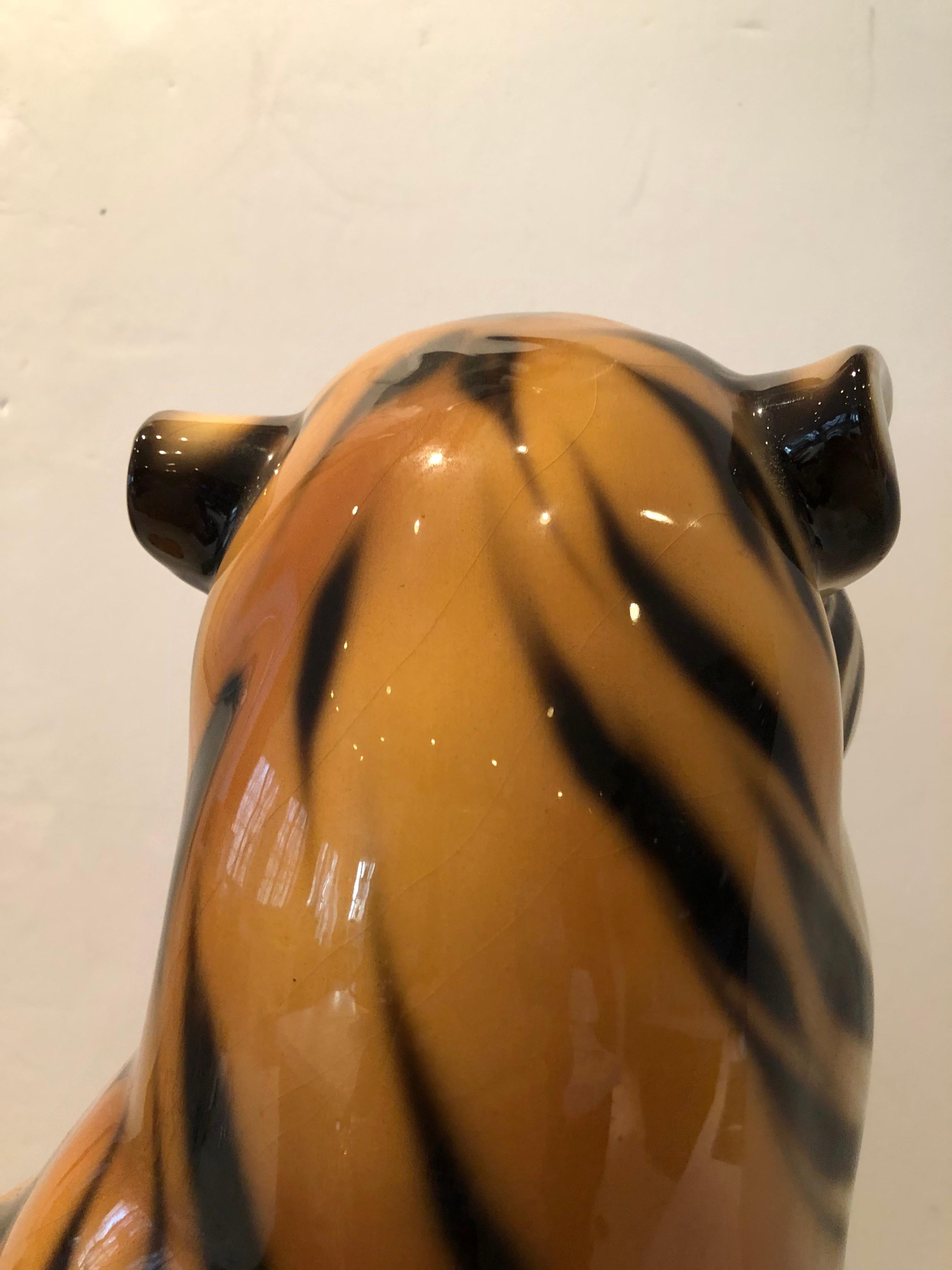 Late 20th Century Very Large Dramatic Ceramic Tiger Statue