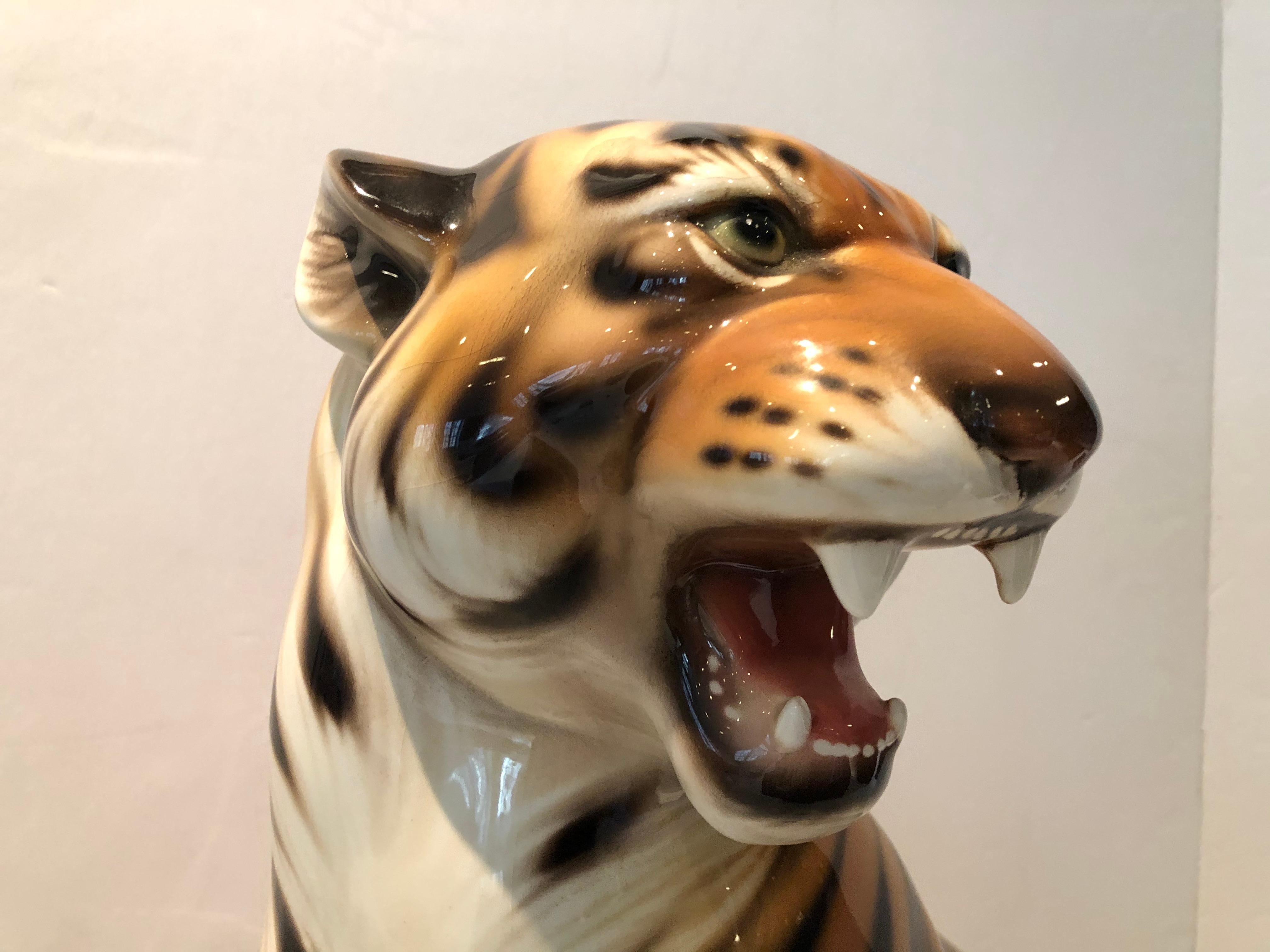 Very Large Dramatic Ceramic Tiger Statue 1