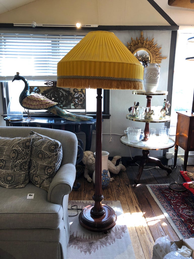 Very Large Dramatic Floor Lamp with Amazing Custom Vintage Silk Shade