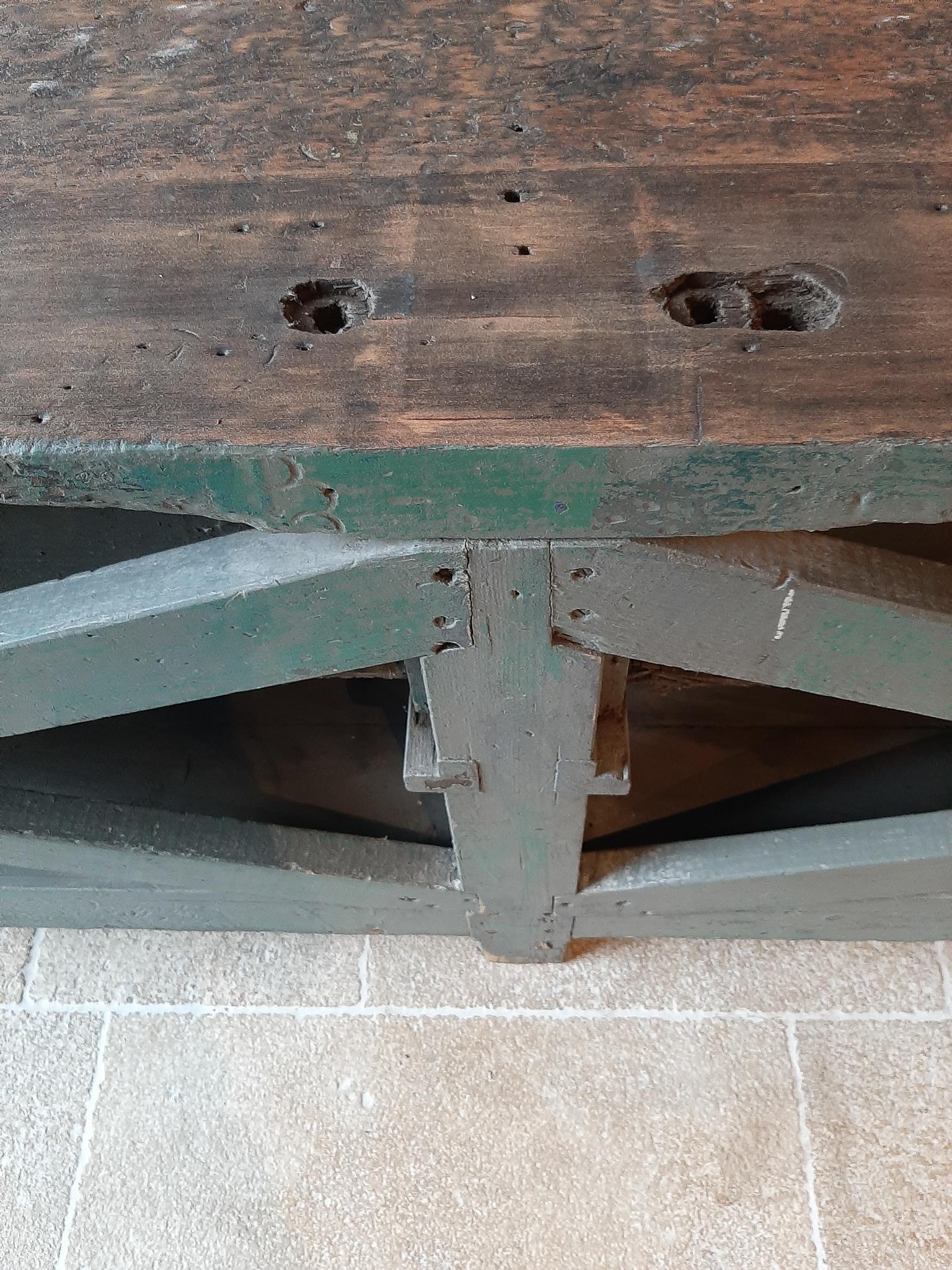 Very Large Dutch Workbench from the 1950s with Original Old Paint Remnants 7