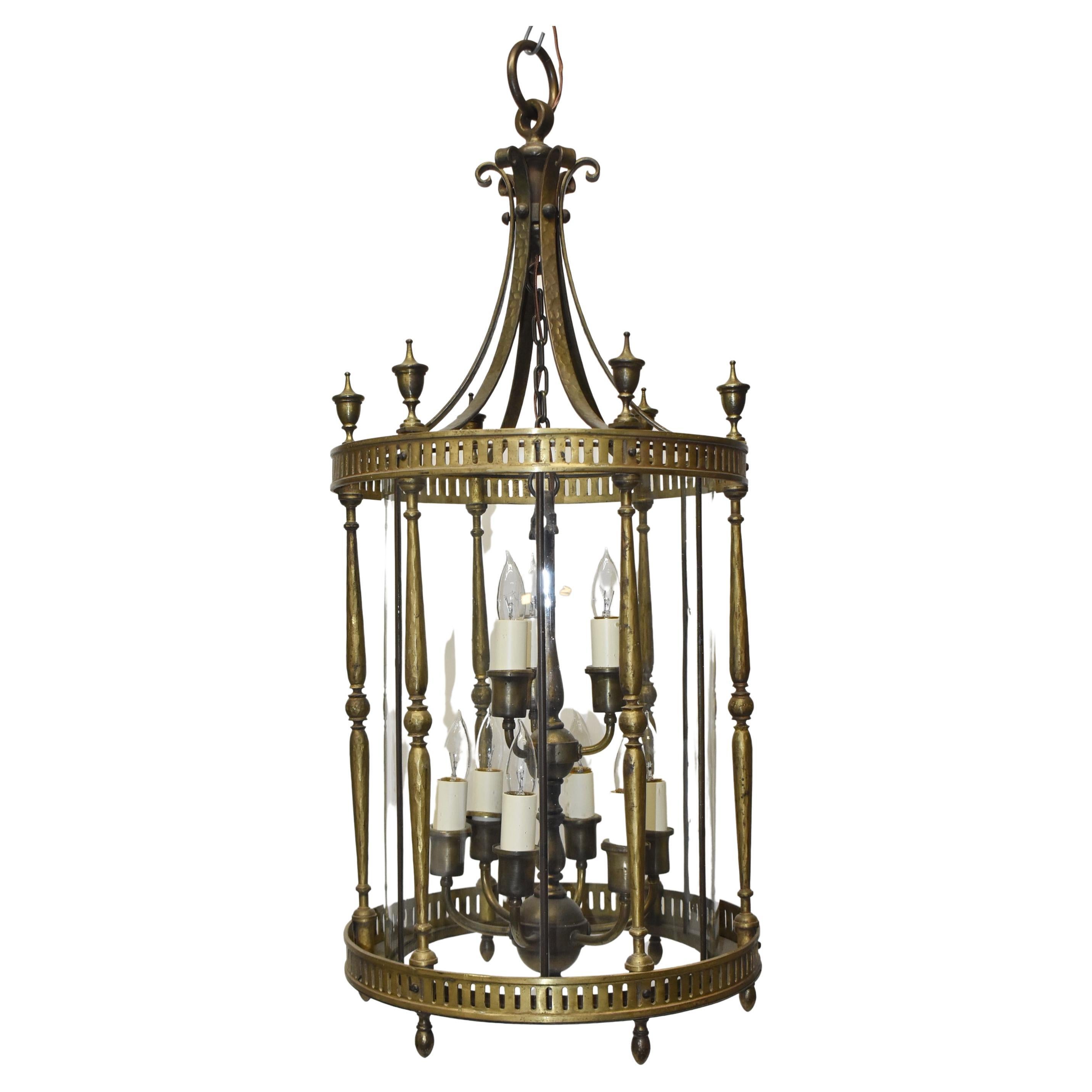 Very Large Early 20th Century Neo Classic Bronze Chandelier Lantern  For Sale
