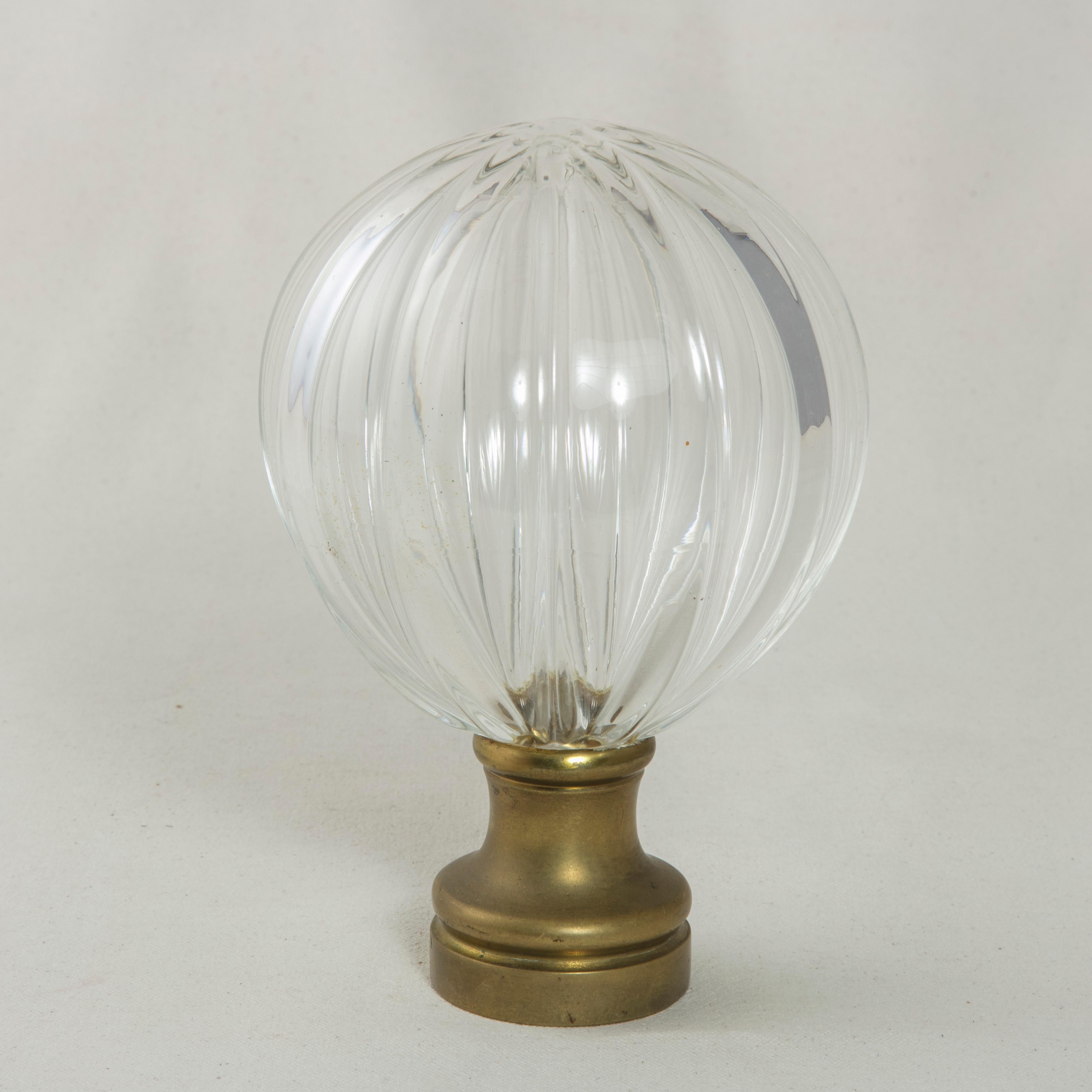 Very Large Early 20th Century French Crystal Staircase Finial with Brass Base In Good Condition In Fayetteville, AR