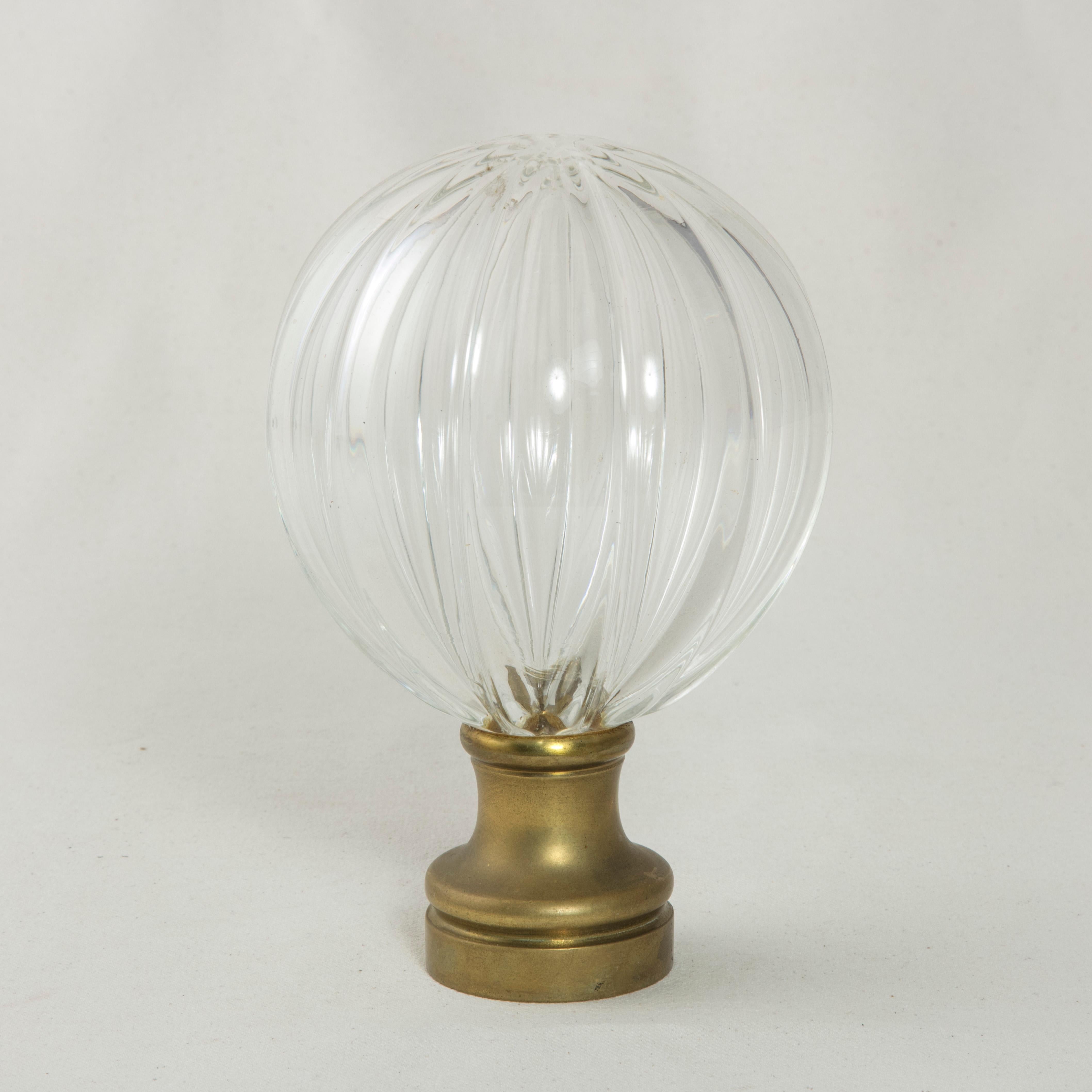 Very Large Early 20th Century French Crystal Staircase Finial with Brass Base 1
