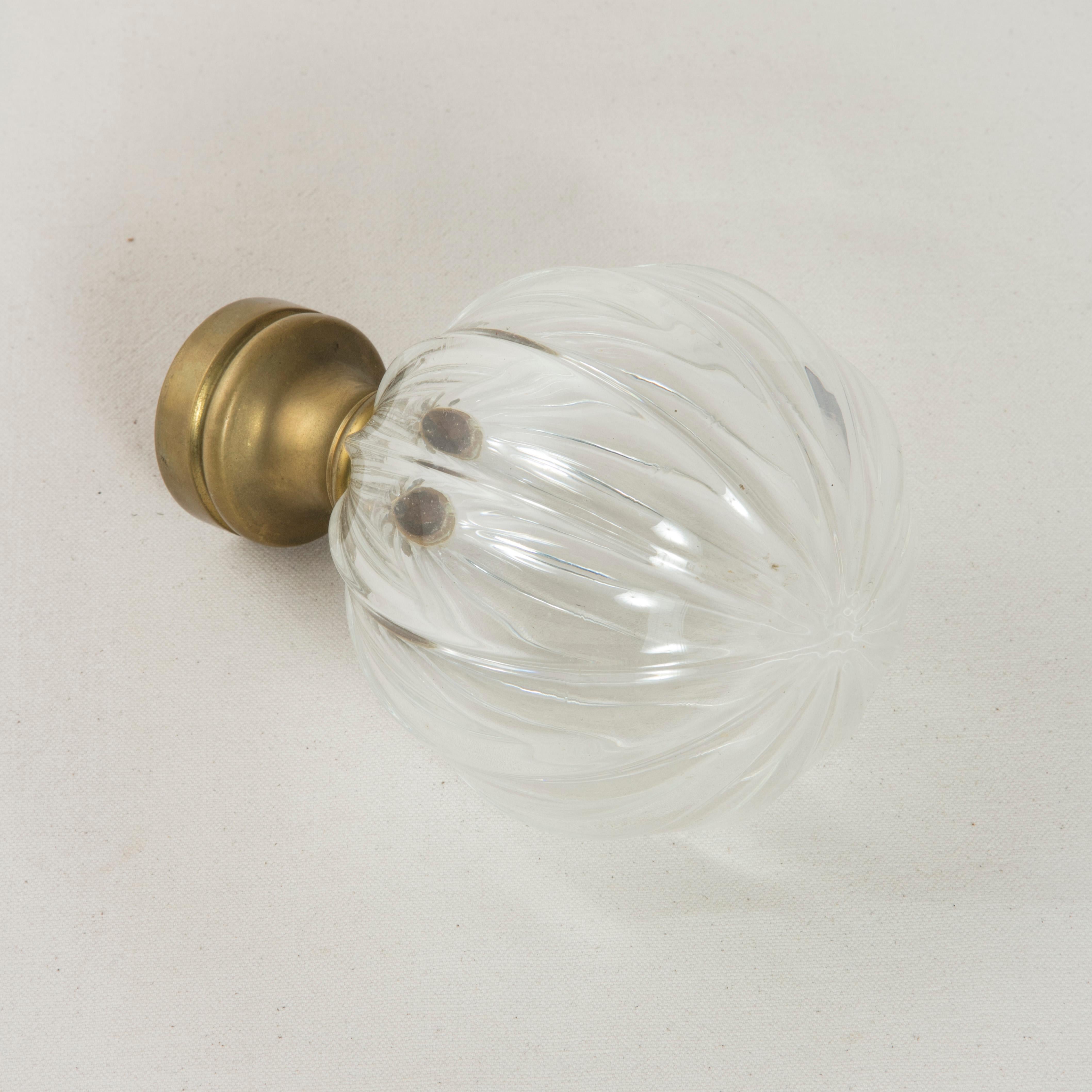 Very Large Early 20th Century French Crystal Staircase Finial with Brass Base 2