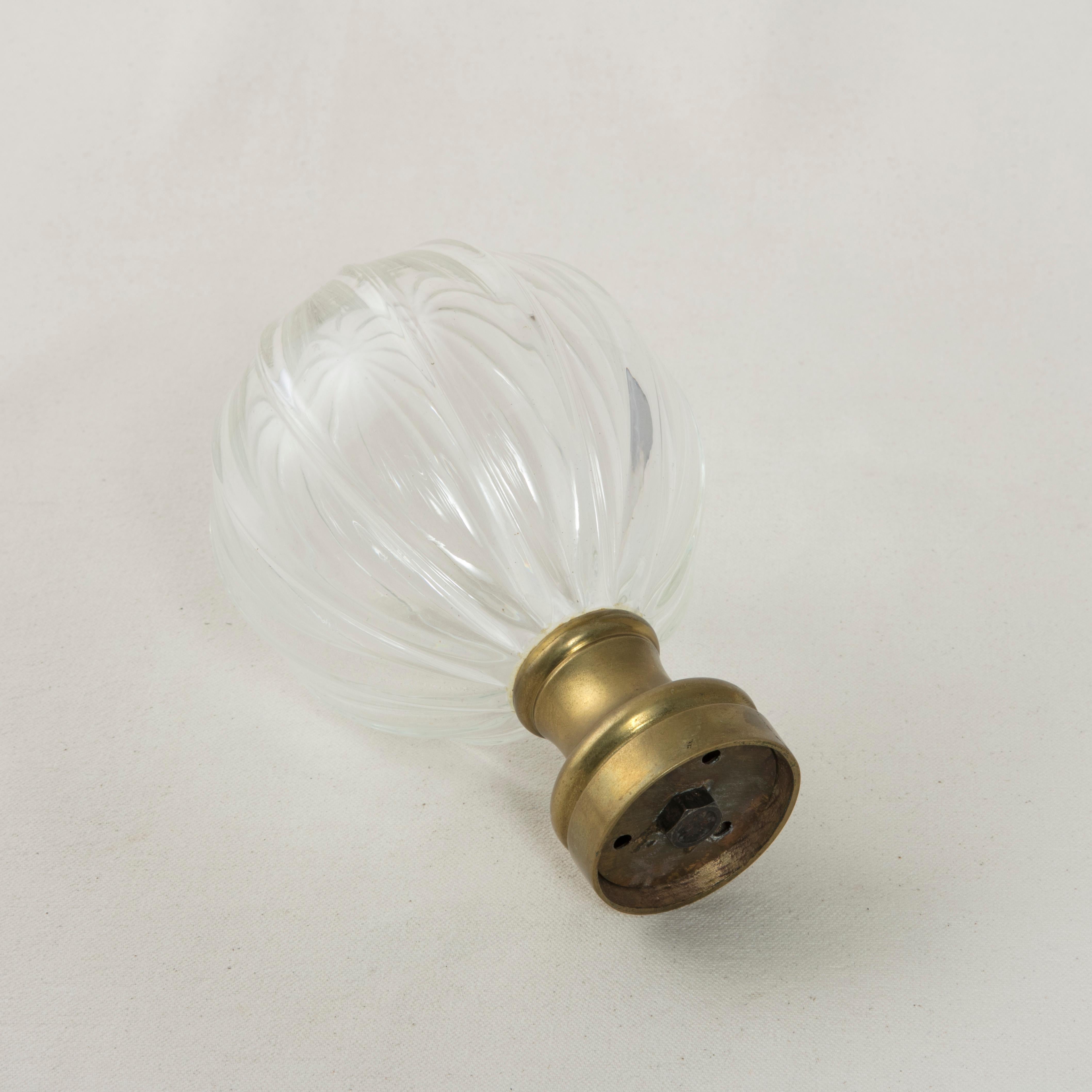 Very Large Early 20th Century French Crystal Staircase Finial with Brass Base 3