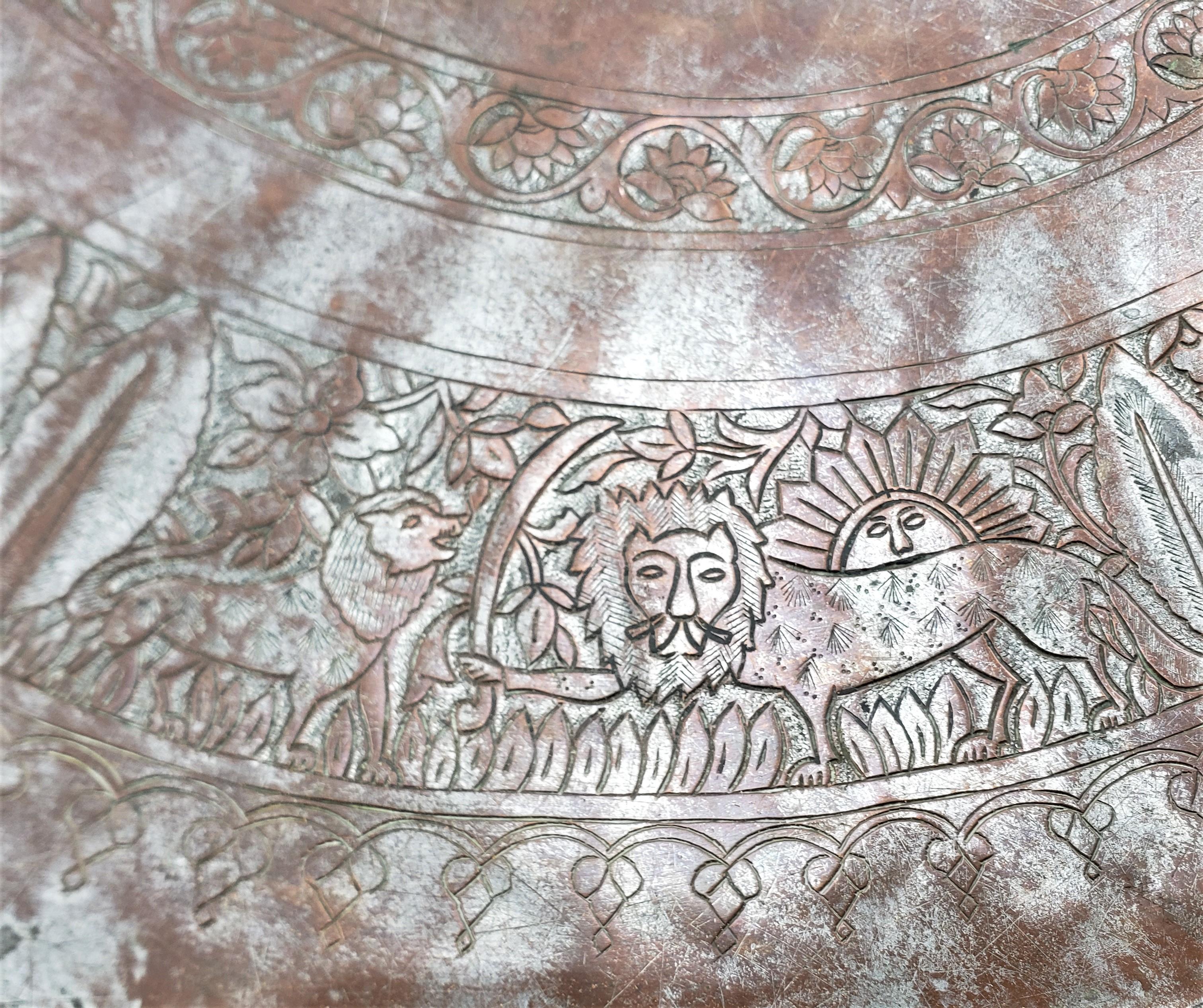 Neoclassical Revival Very Large East Indian Copper Serving Tray or Table Top with Engraved Decoration