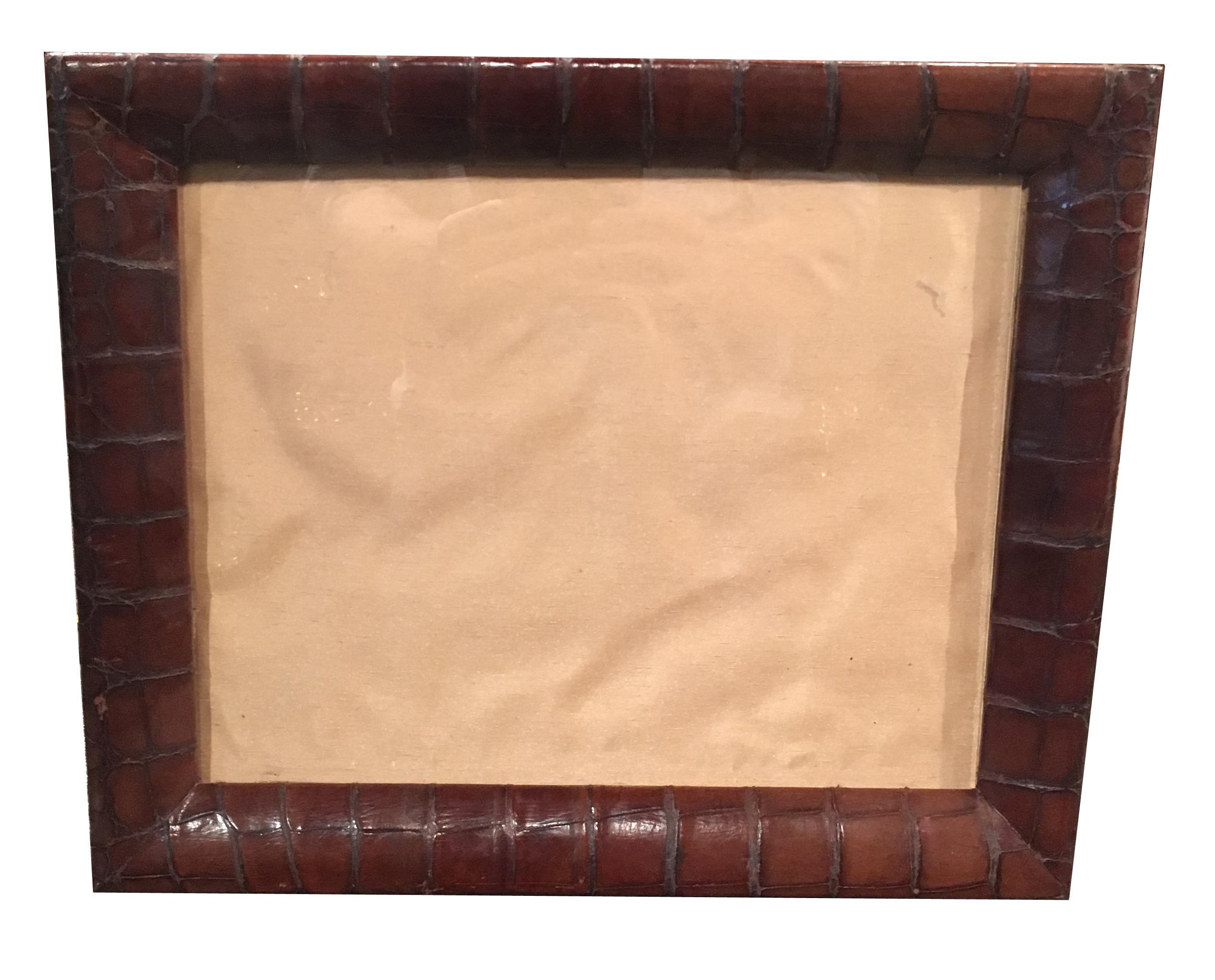 Very Large Edwardian or Art Deco Crocodile Skin Photograph Frame In Excellent Condition For Sale In London, GB