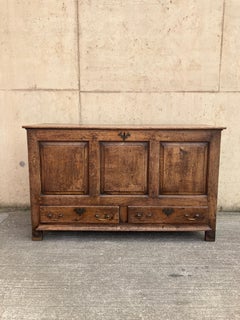 Very large English antique solid oak mule chest coffer with drawers from 1790
