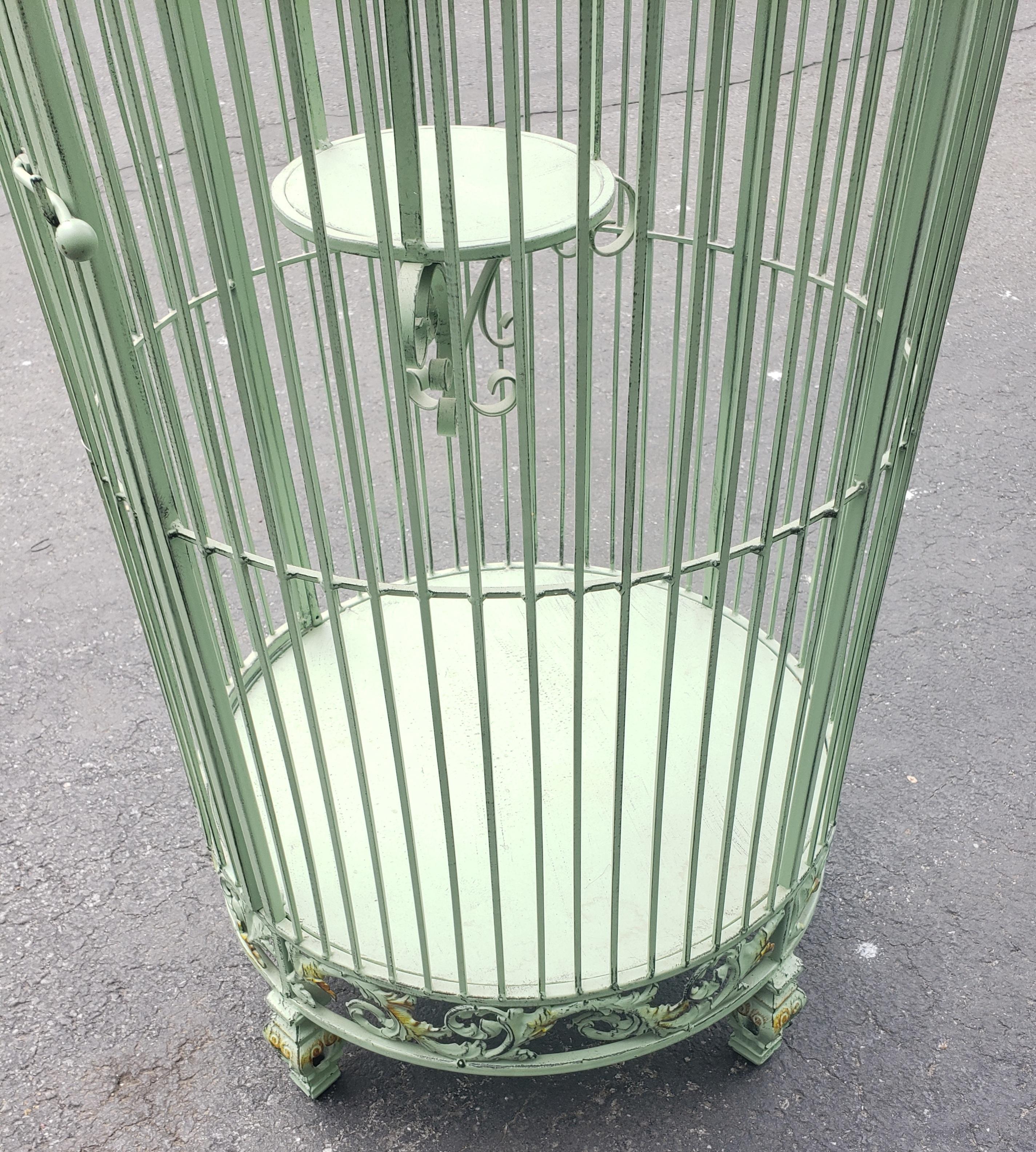 Very Large English Wrought Iron Floor Birdcage in Teal In Good Condition In Germantown, MD
