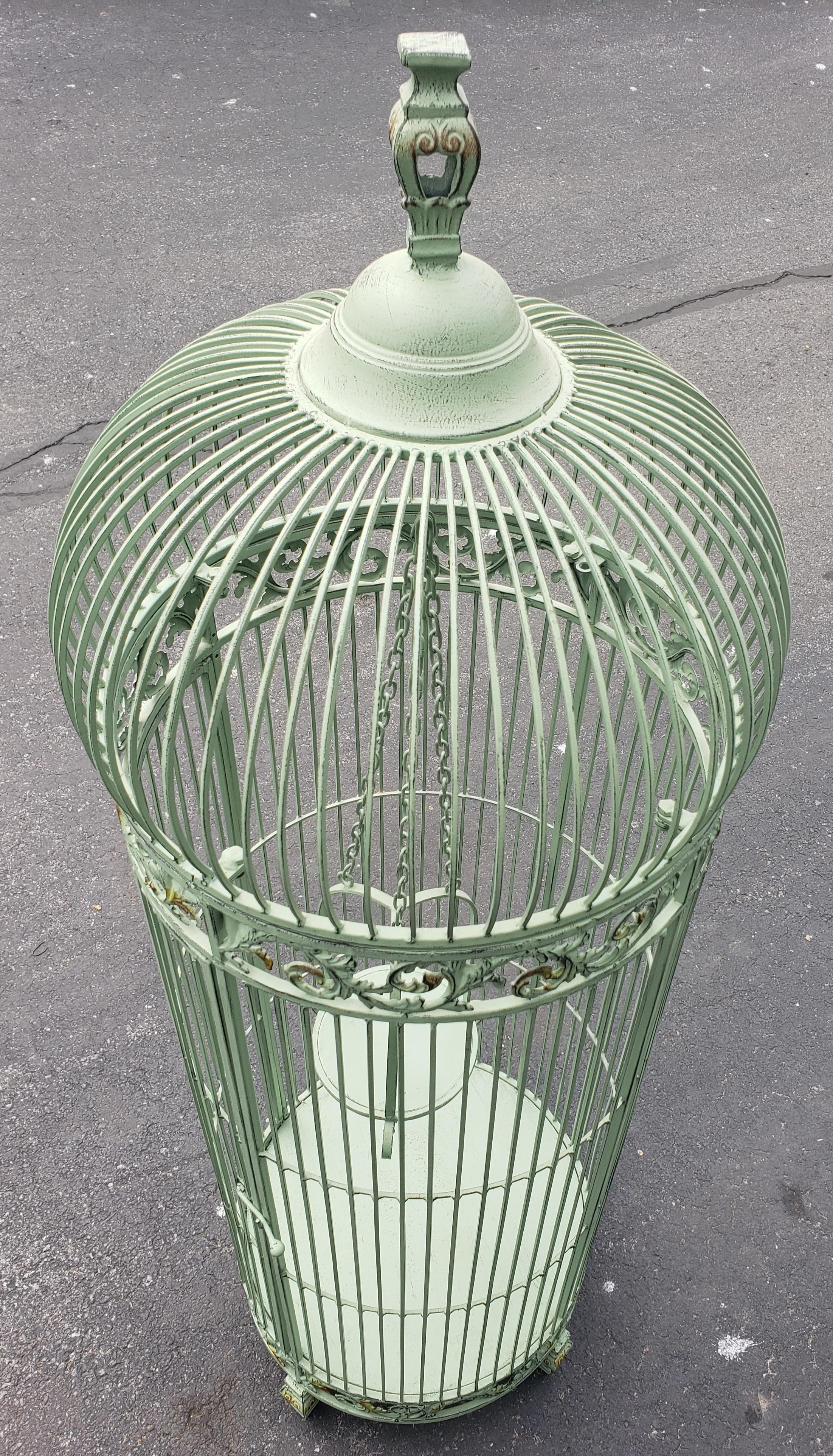 20th Century Very Large English Wrought Iron Floor Birdcage in Teal