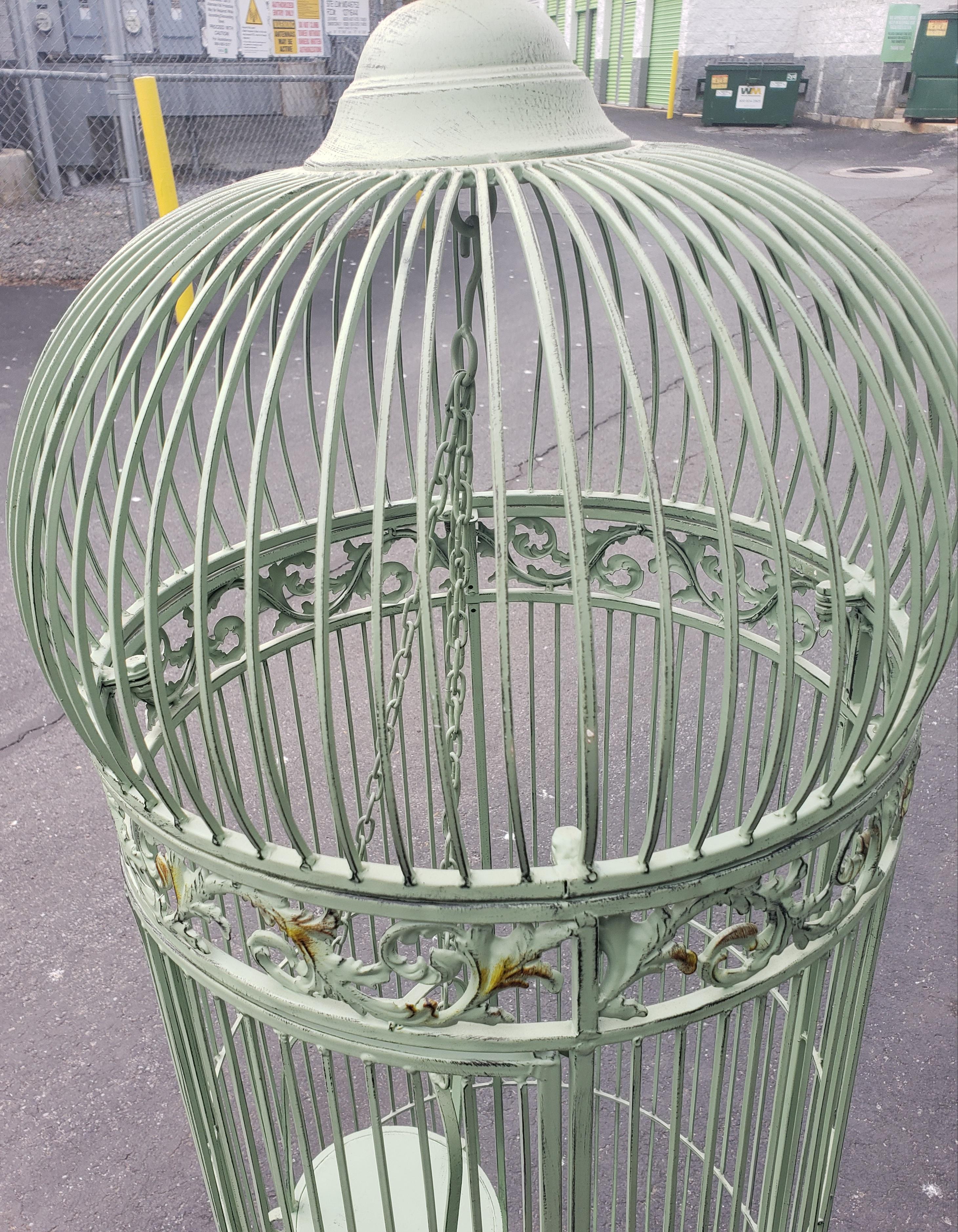 Very Large English Wrought Iron Floor Birdcage in Teal 1