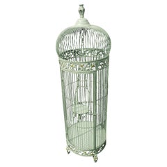 Very Large English Wrought Iron Floor Birdcage in Teal