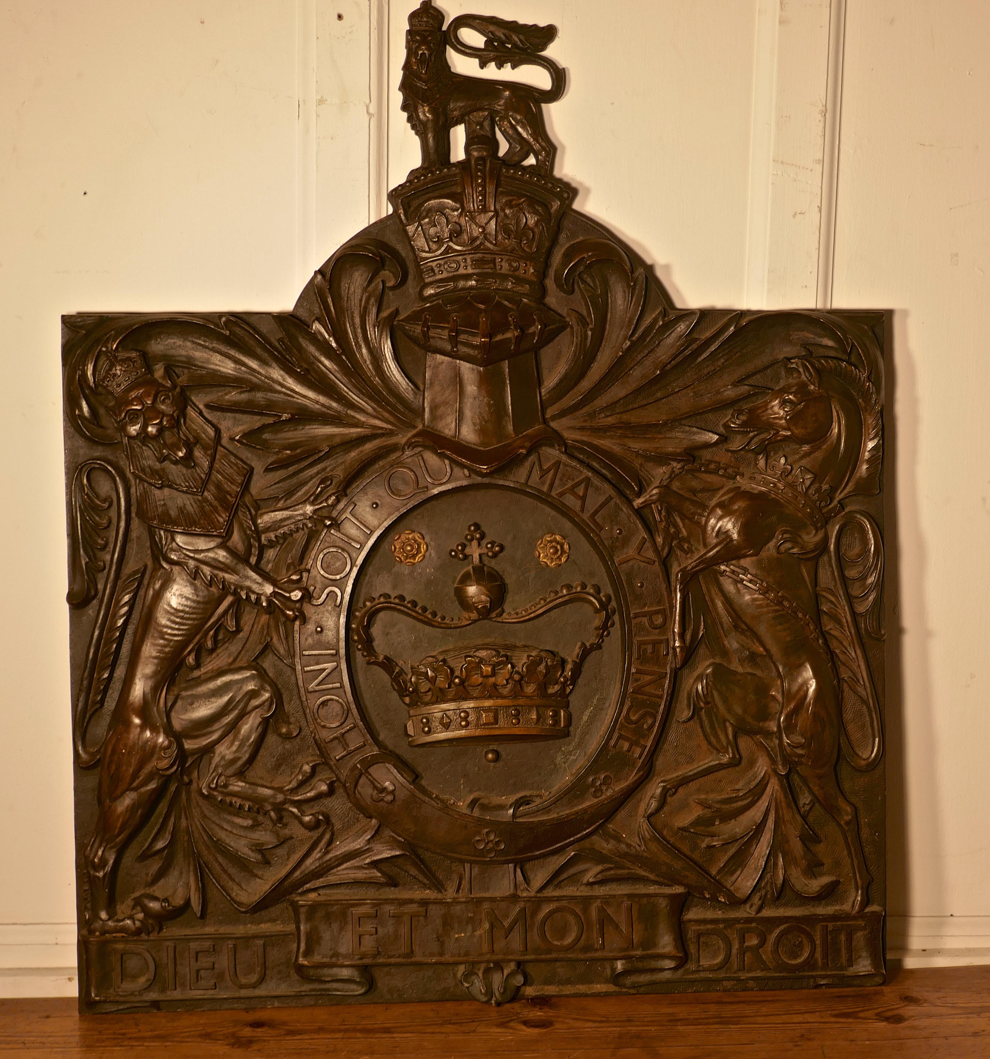 Very Large English Bronze Royal Coat of Arms Shield Wall Plaque  3