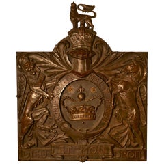 Very Large English Bronze Royal Coat of Arms Shield Wall Plaque 