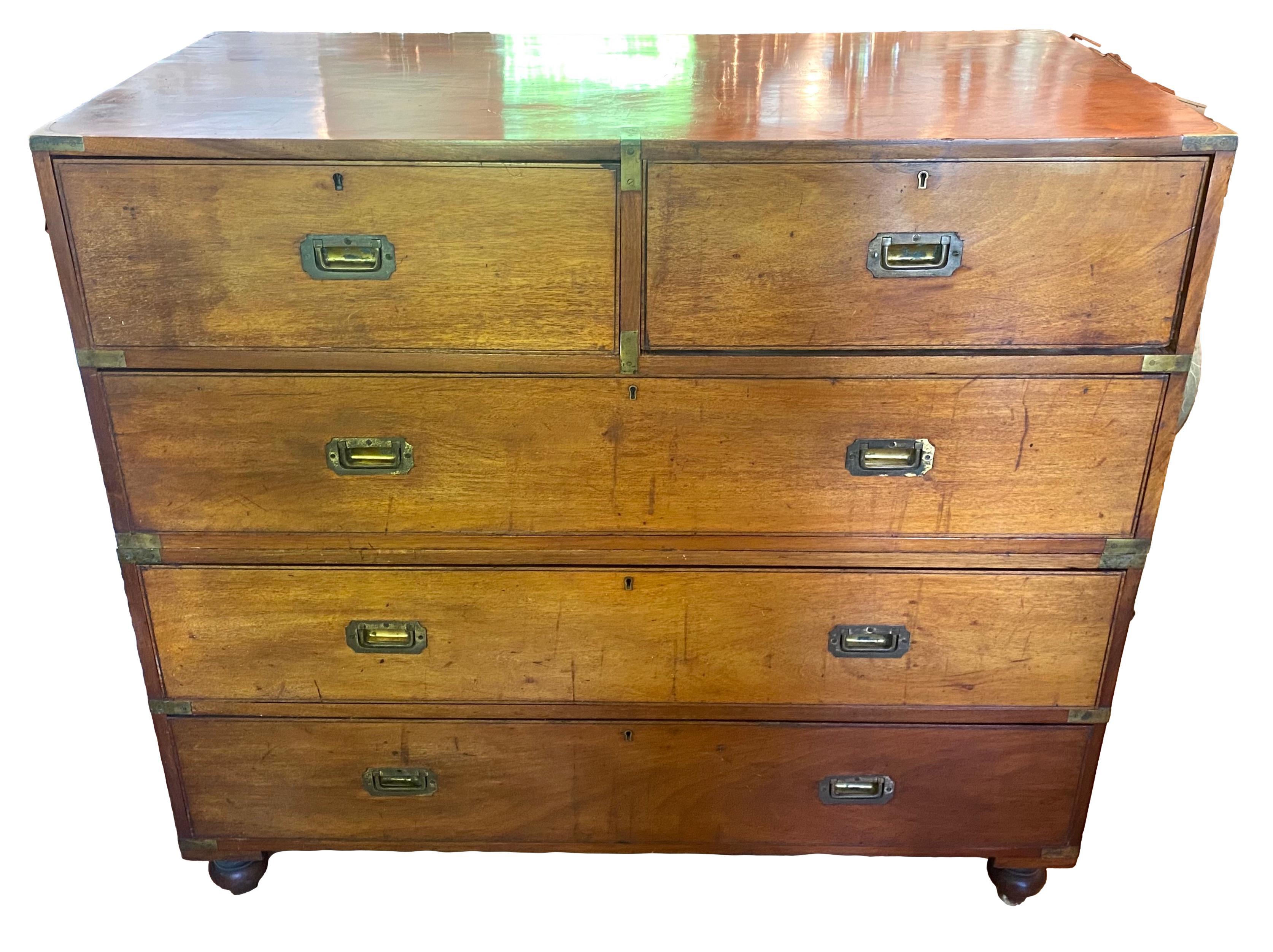 Large 19th Century two part antique campaign chest... original hardware with handles on the sides of the each piece.... 