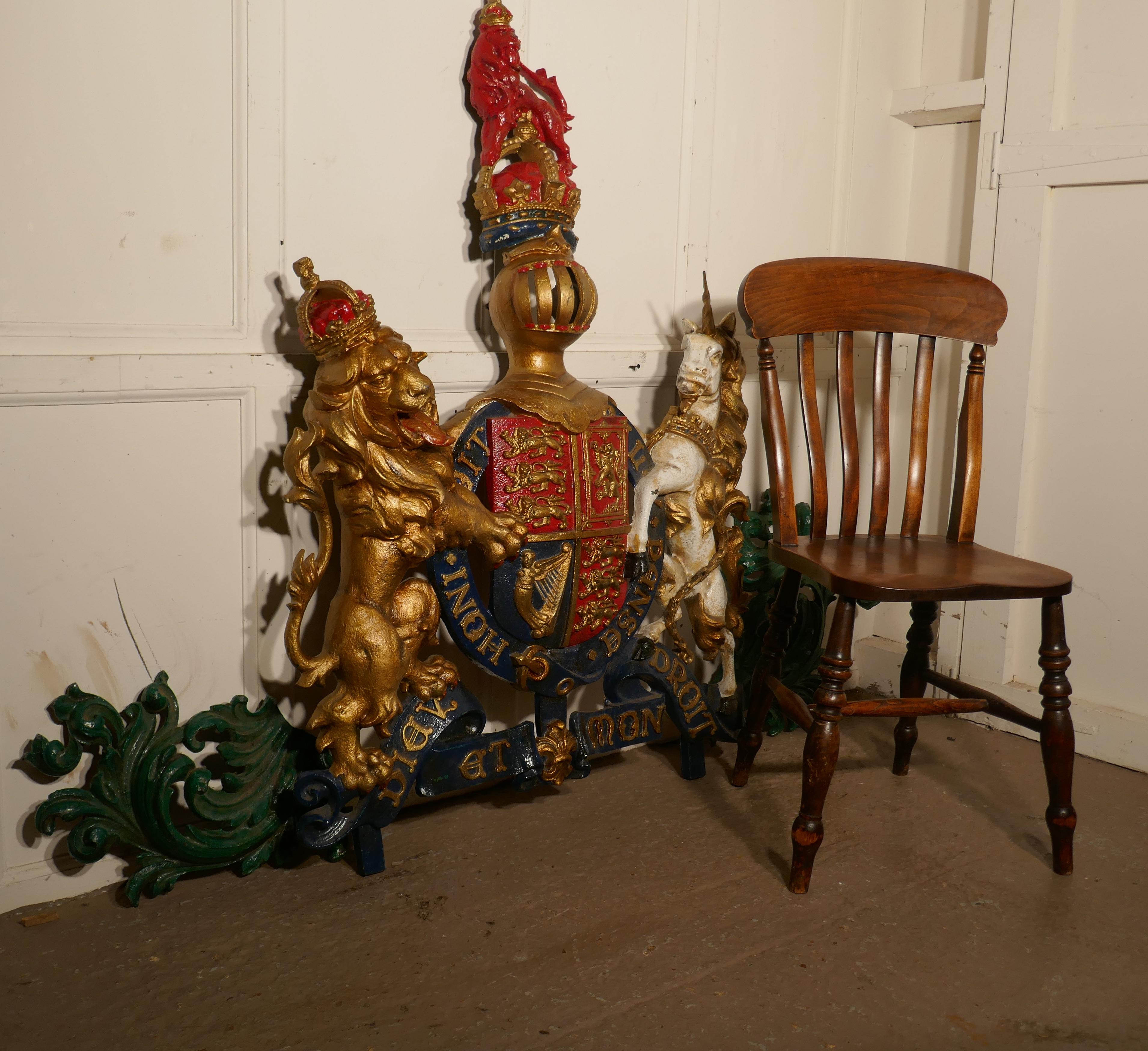 Very large English cast iron Royal Coat of Arms shield

Needless to say this Coat Armorial is very heavy piece, it is made cast in iron, it was originally wall hung, it has the original fixings on the back along with the Foundry Trade Mark for