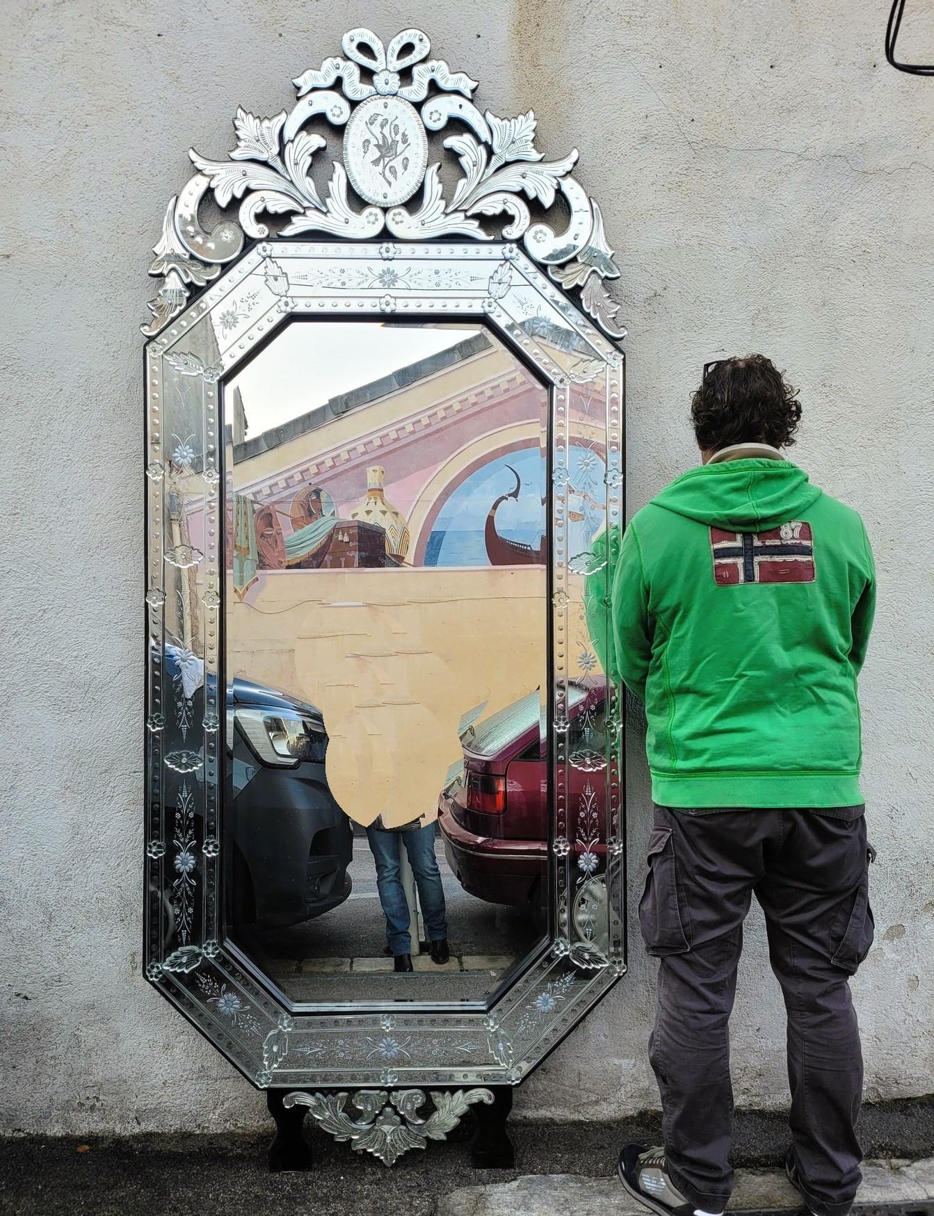 Napoleon III Very Large Engraved Venice Mirror, 260 Cm, 20th Century For Sale