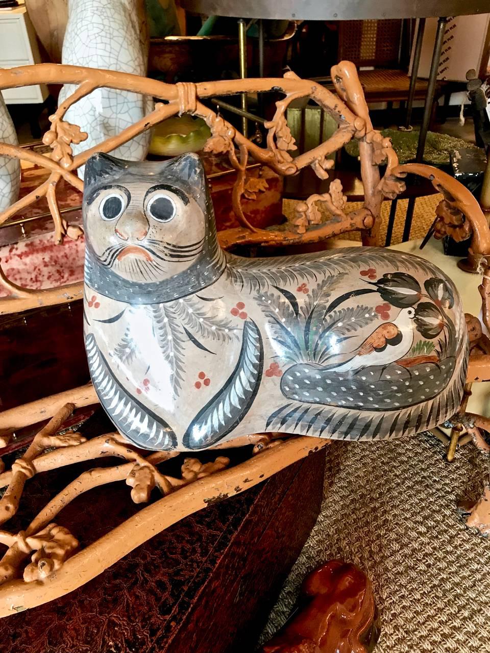 Very Large Example of a Tonala Cat, Artist Signed In Good Condition For Sale In Pasadena, CA