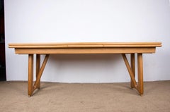 Very large extendable oak dining table by Guillerme and Chambron 1965.
