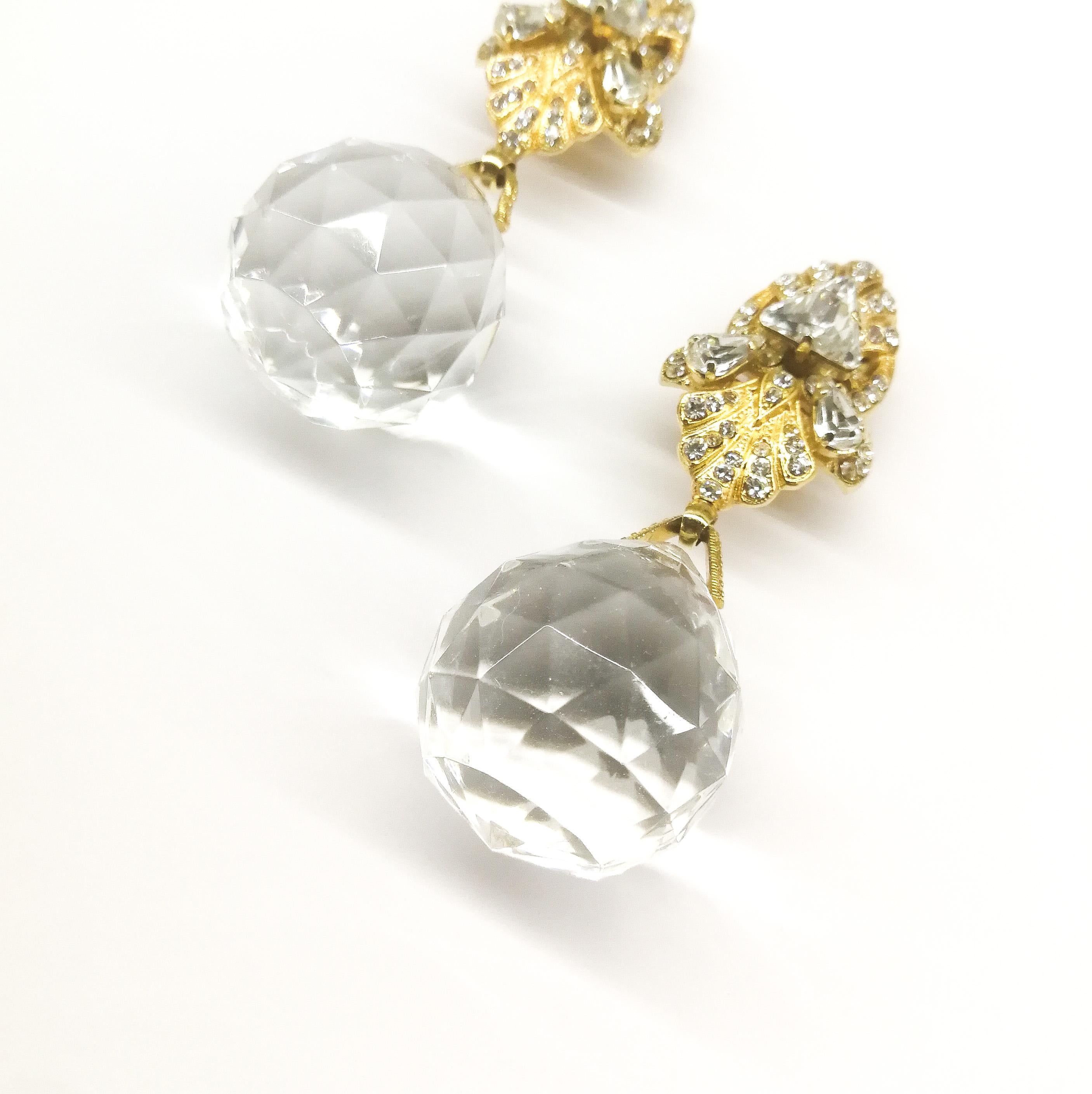 Women's Very large faceted faux crystal drop earrings, Gianfranco Ferre, Italy, 1990s. For Sale