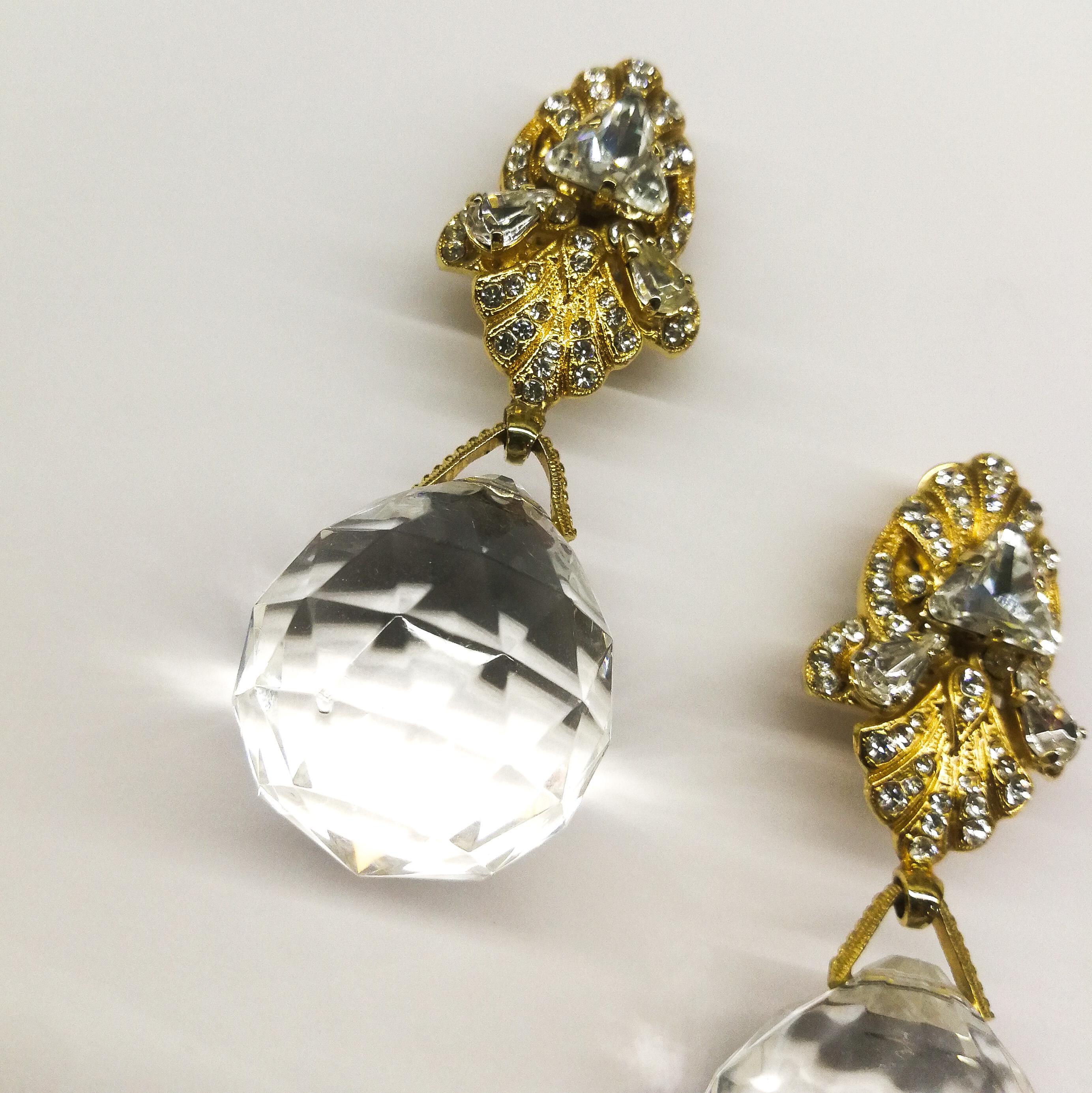 Very large faceted faux crystal drop earrings, Gianfranco Ferre, Italy, 1990s. For Sale 1