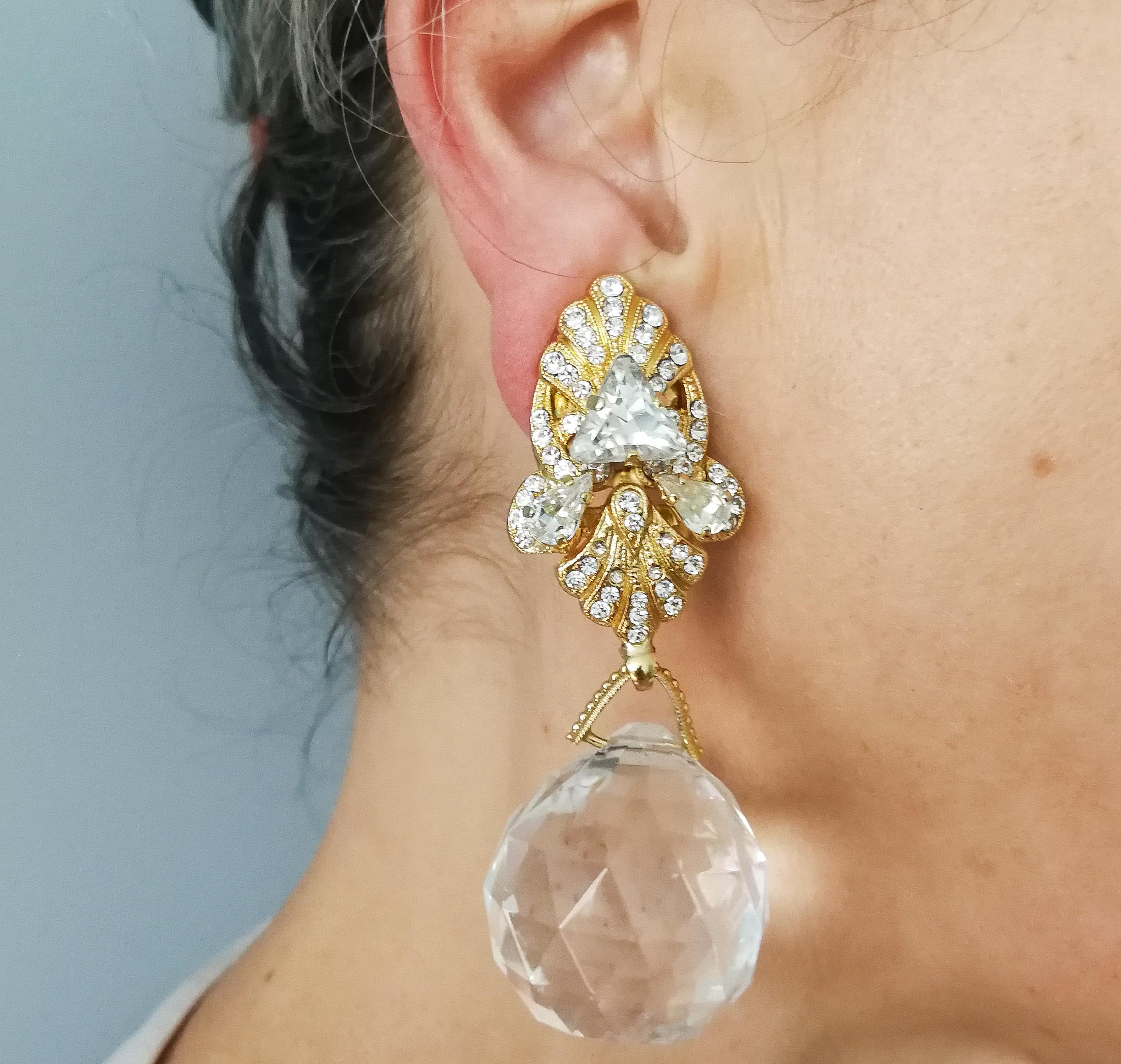 Very large faceted faux crystal drop earrings, Gianfranco Ferre, Italy, 1990s. For Sale 2