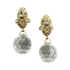 Vintage Very large faceted faux crystal drop earrings, Gianfranco Ferre, Italy, 1990s.