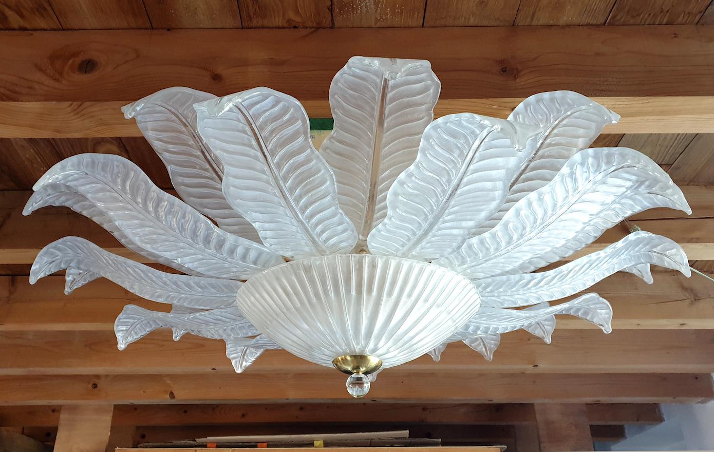 Italian Large Flushmount Clear Murano glass Chandelier Mid-Century Modern Barovier, 1970