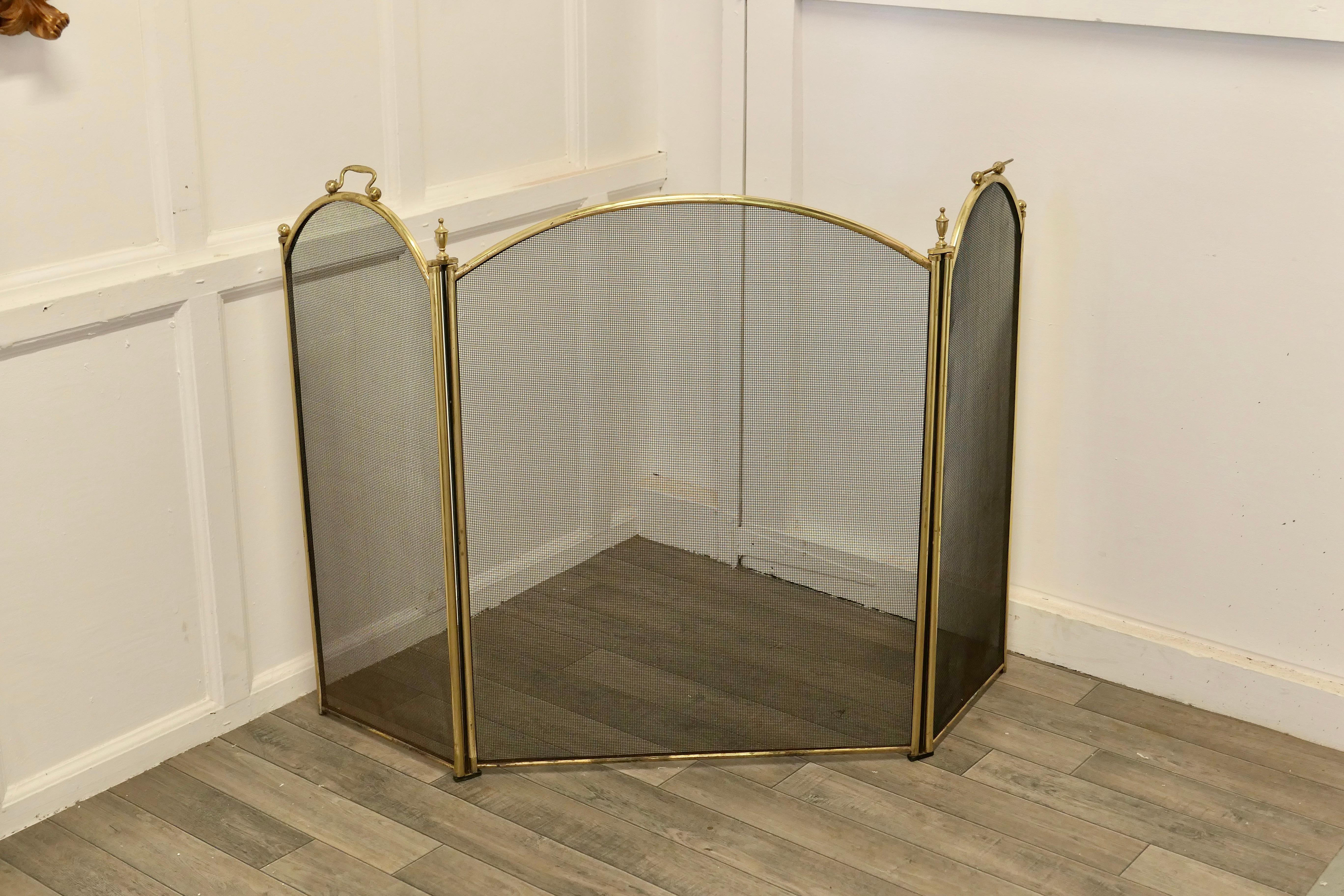 Adam Style Very Large Folding Brass and Iron Fire Guard for Inglenook Fireplace   