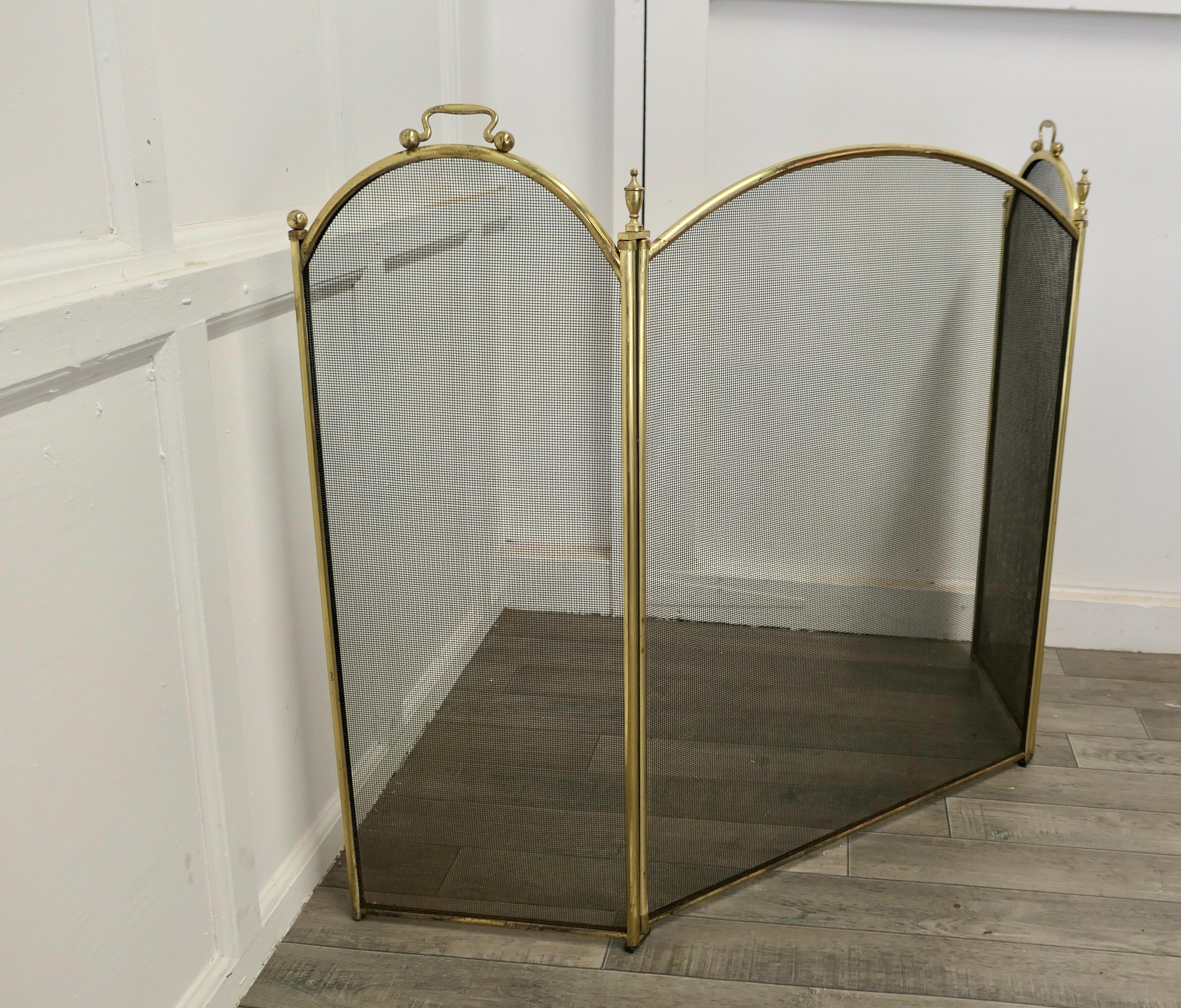 20th Century Very Large Folding Brass and Iron Fire Guard for Inglenook Fireplace   