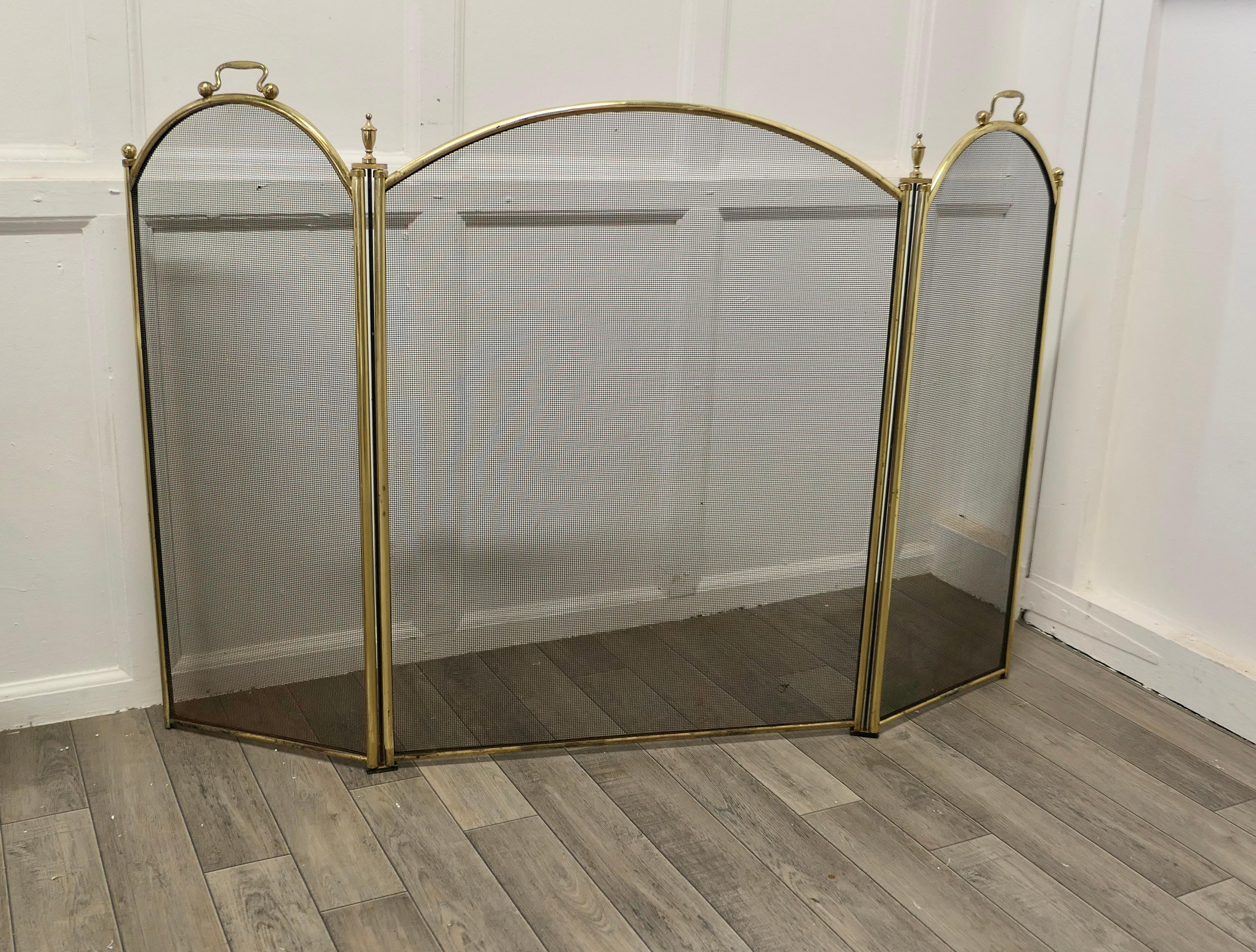 Very Large Folding Brass and Iron Fire Guard for Inglenook Fireplace    3