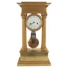 Very Large French 19th Century Empire Period Ormolu Bronze Portico Mantel Clock