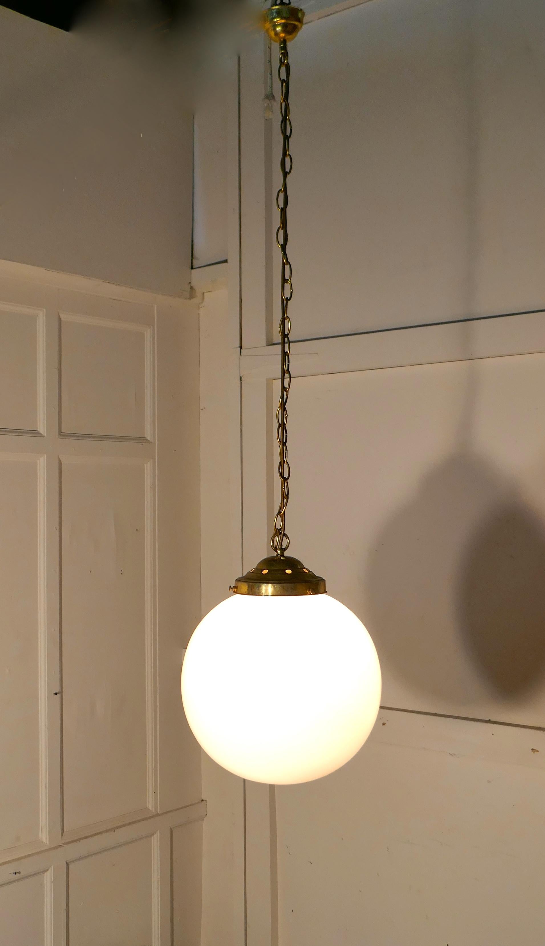 20th Century Very Large French Art Deco Globe Glass Hanging Pendant Lights 12 in Stock