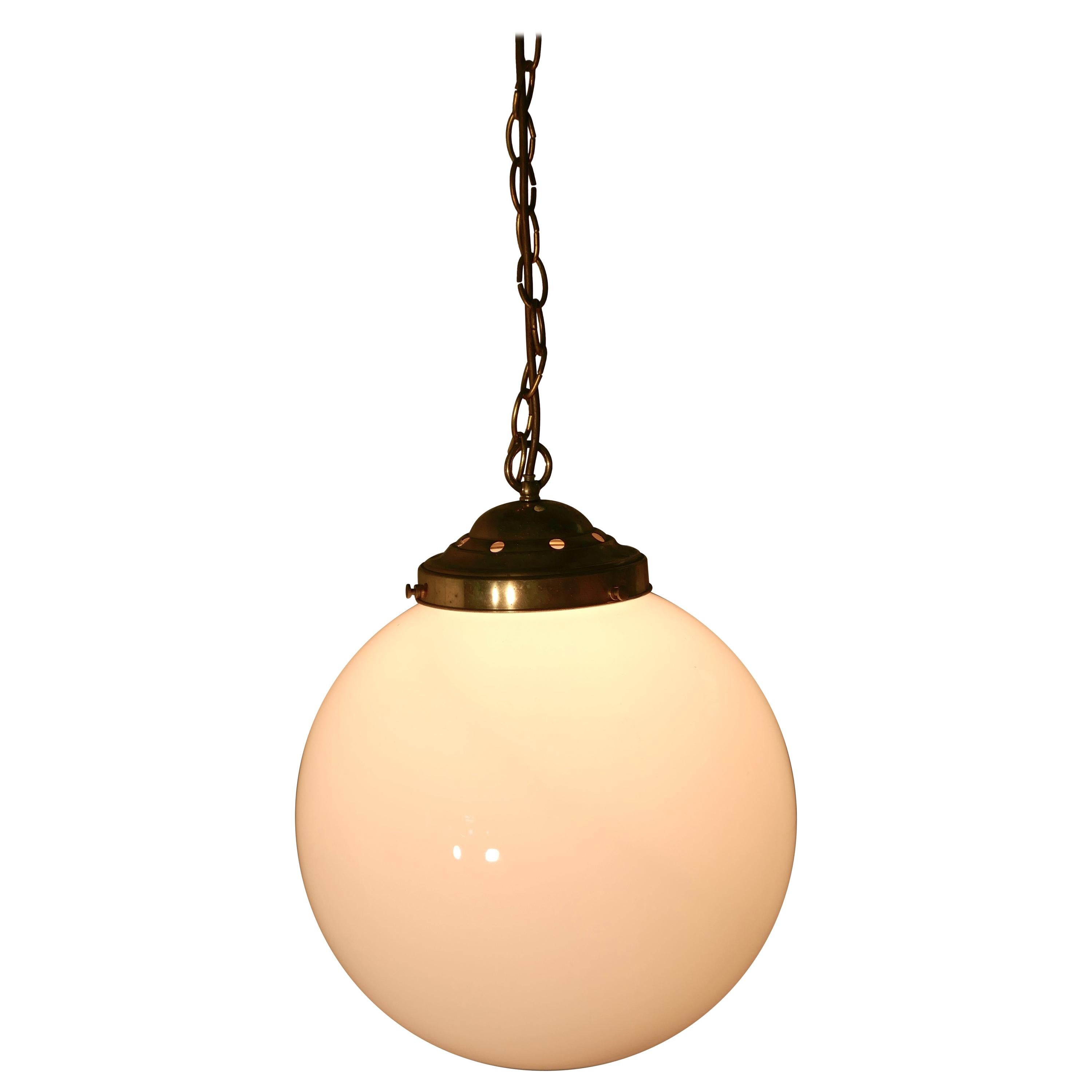 Very Large French Art Deco Globe Glass Hanging Pendant Lights 12 in Stock