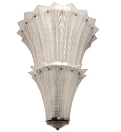 Very large French Art Deco two tier frosted art glass Sabino chandelier