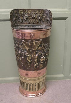 Very Large French Arts and Crafts Embossed Brass Stick Stand