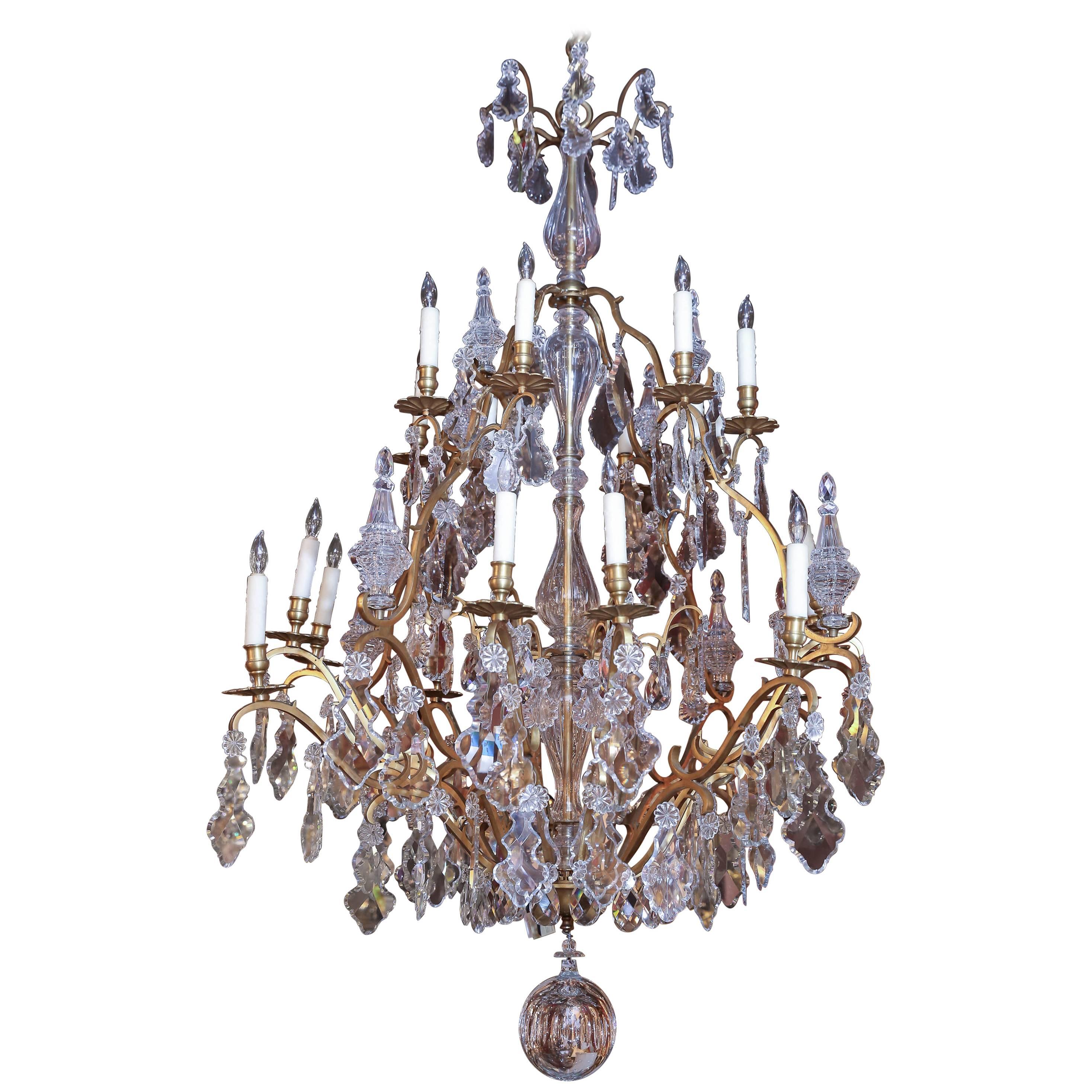 Very Large French Gilt Bronze and Crystal Twenty-Light Chandelier For Sale
