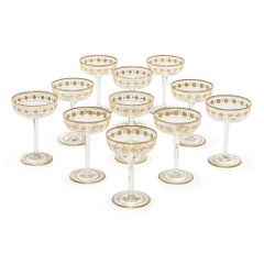 Very Large French Gilt Gold Crystal Suite Drinking Wine Glasses
