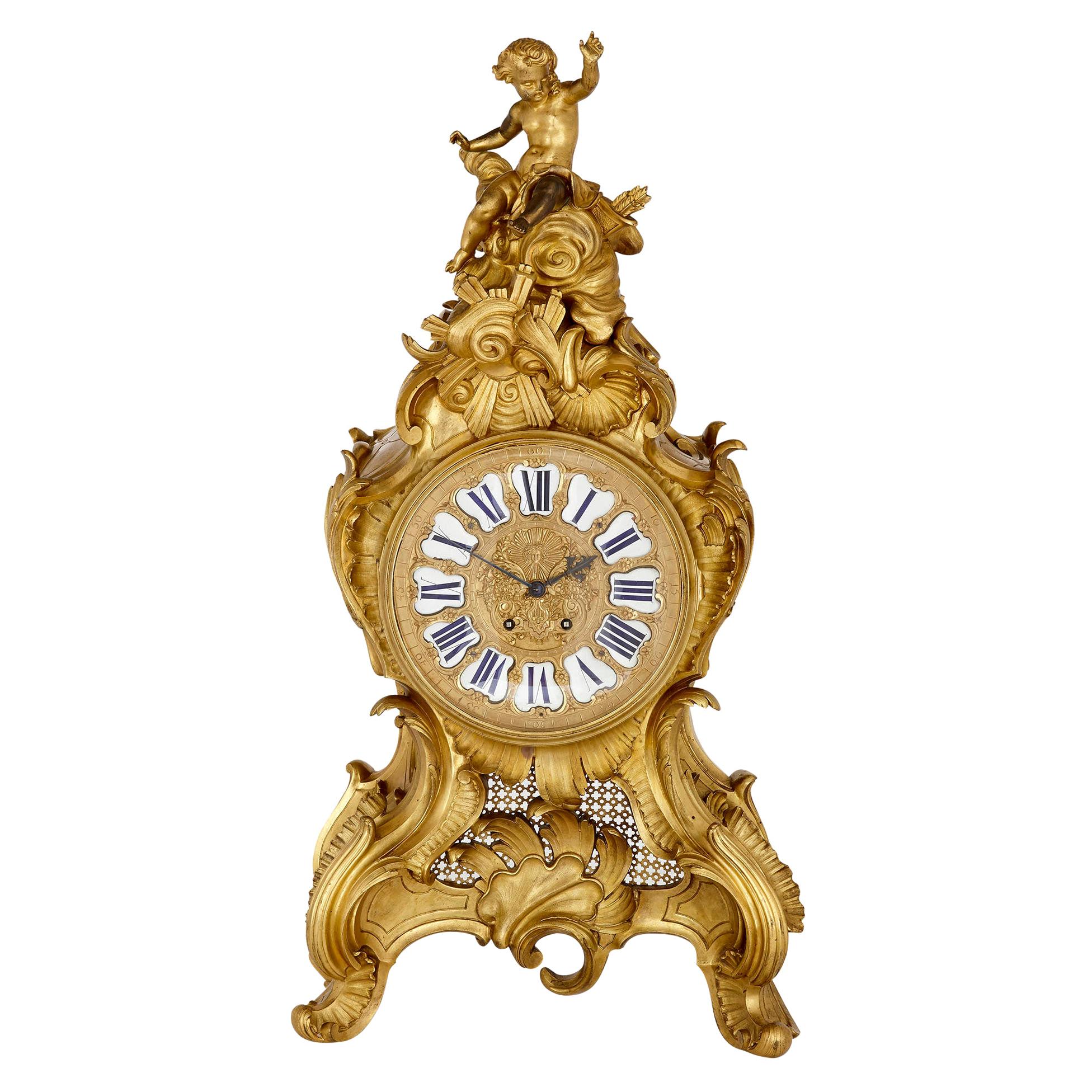 Very Large French Louis XV Style Ormolu Mantel Clock