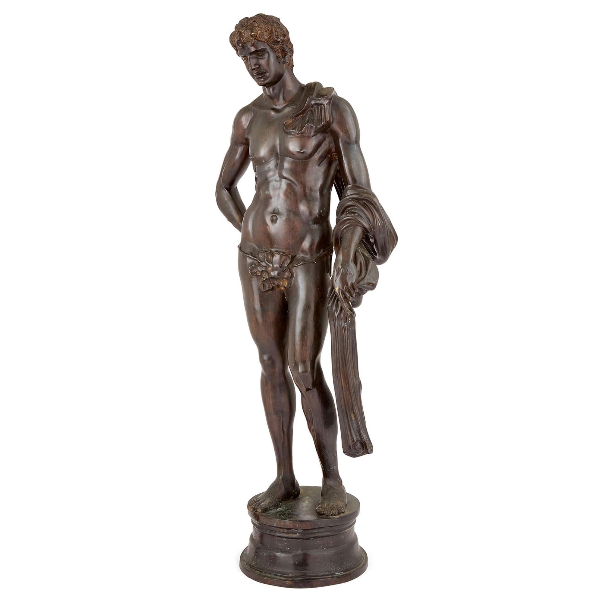 Very Large French Patinated Bronze Figural Sculpture Apollo After Picault In Good Condition For Sale In London, GB