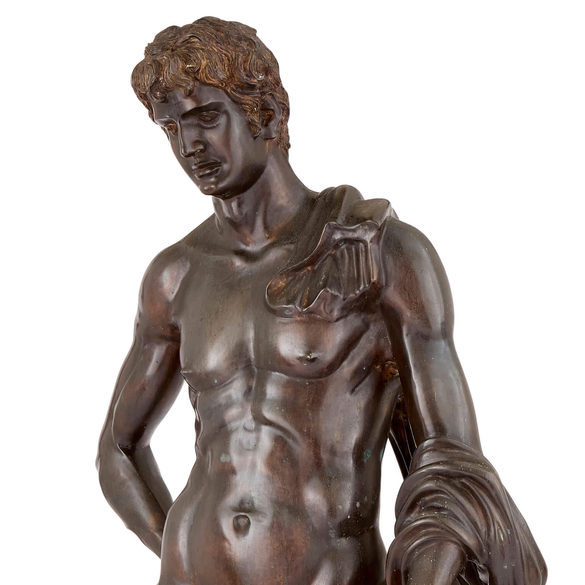 Very Large French Patinated Bronze Figural Sculpture Apollo After Picault For Sale 1