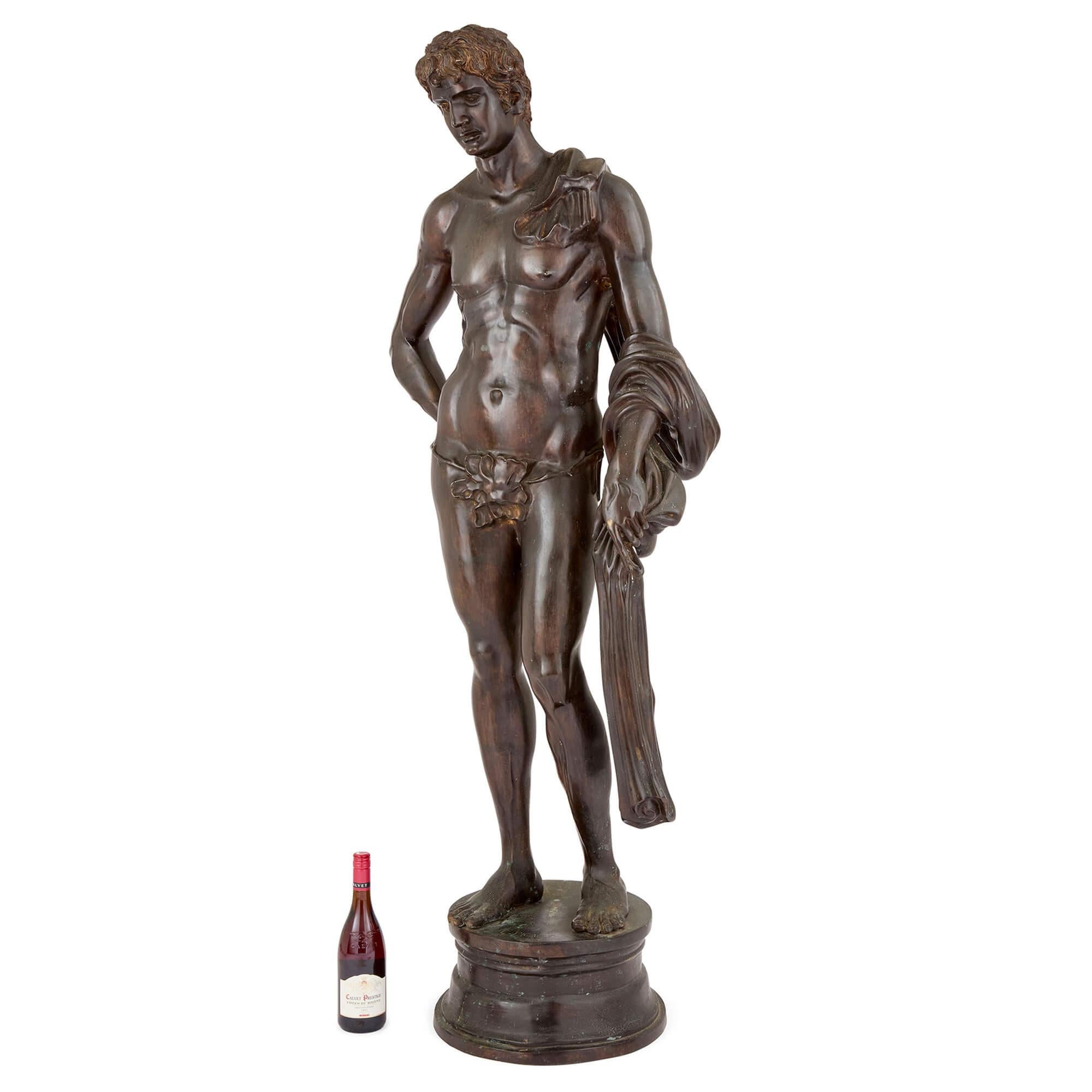 Very Large French Patinated Bronze Figural Sculpture Apollo After Picault For Sale 4