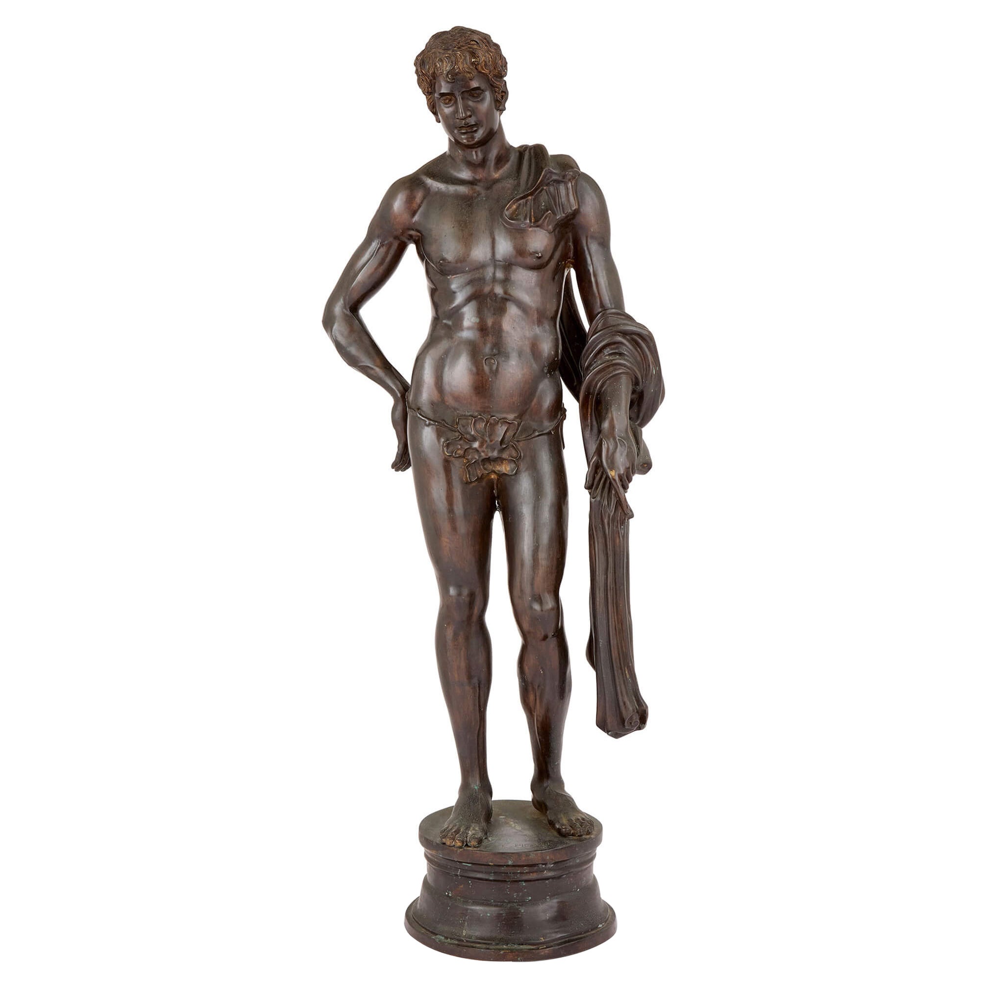 Très grande sculpture en bronze patiné Apollo d'après Picault en vente