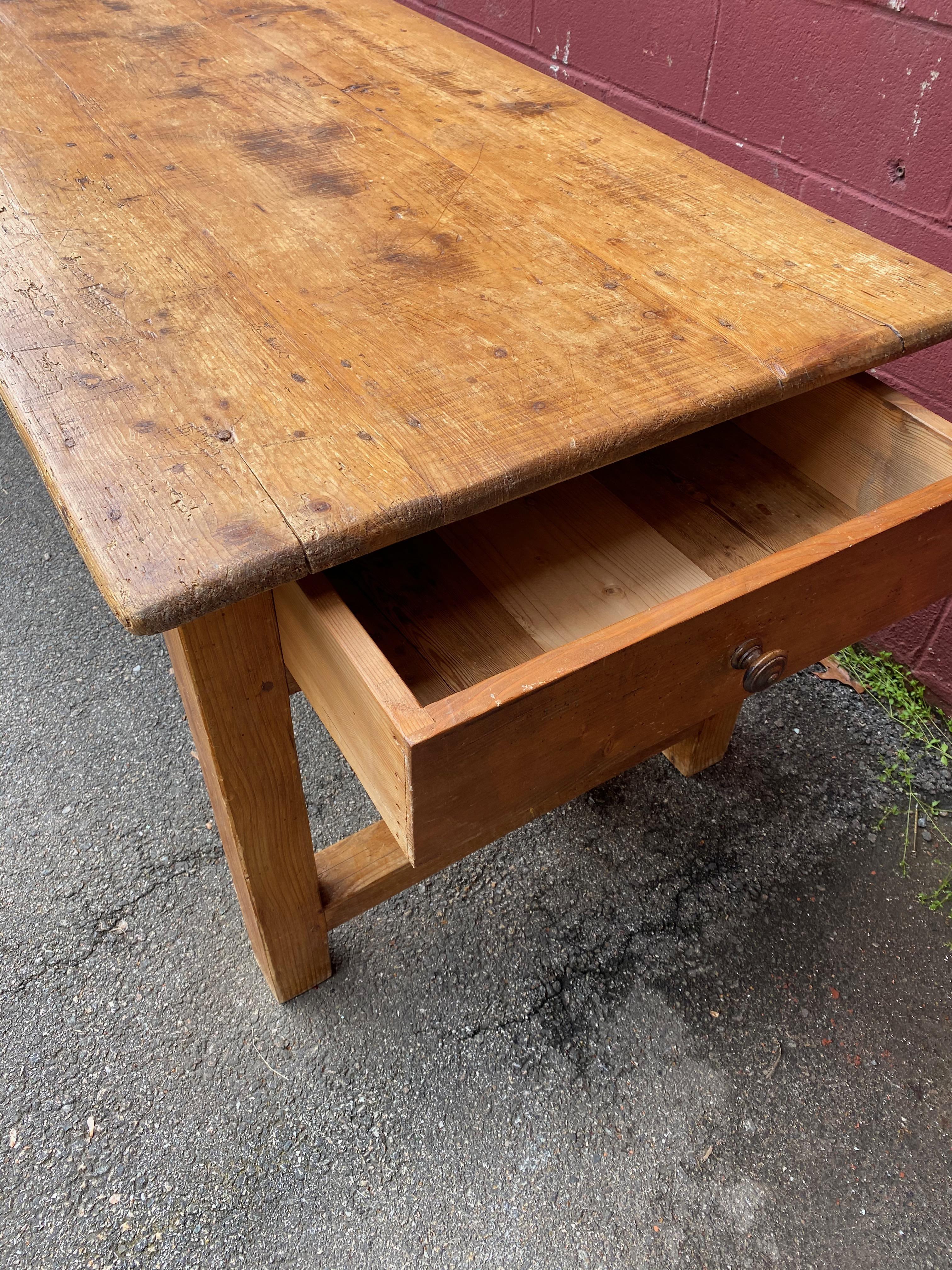 Very Large French Pine Work Table with 2 Drawers 8