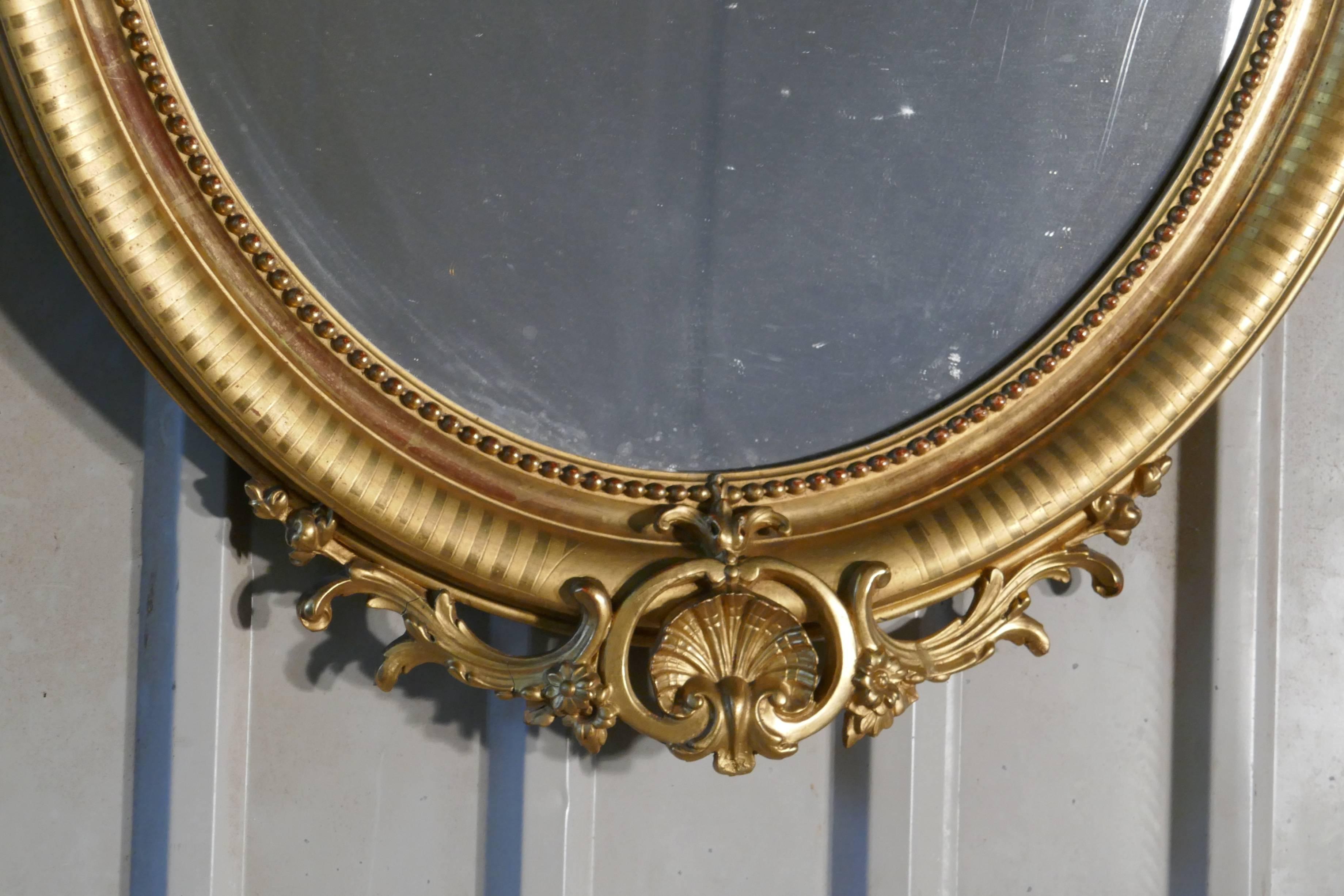 Very Large French Rococo Oval Gilt Wall Mirror In Good Condition For Sale In Chillerton, Isle of Wight