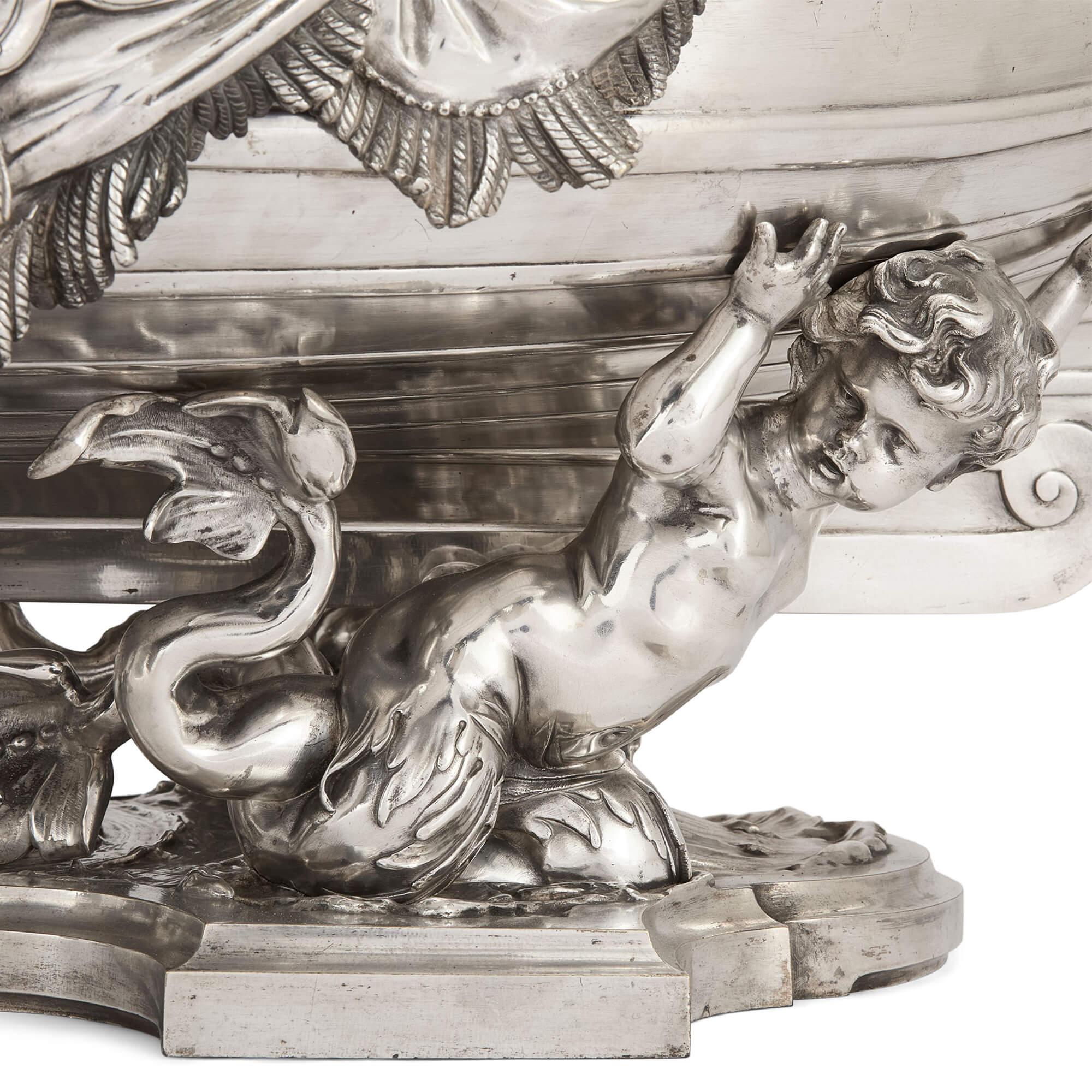 Very Large French Silvered Bronze Jardinière in the Manner of Christofle For Sale 4
