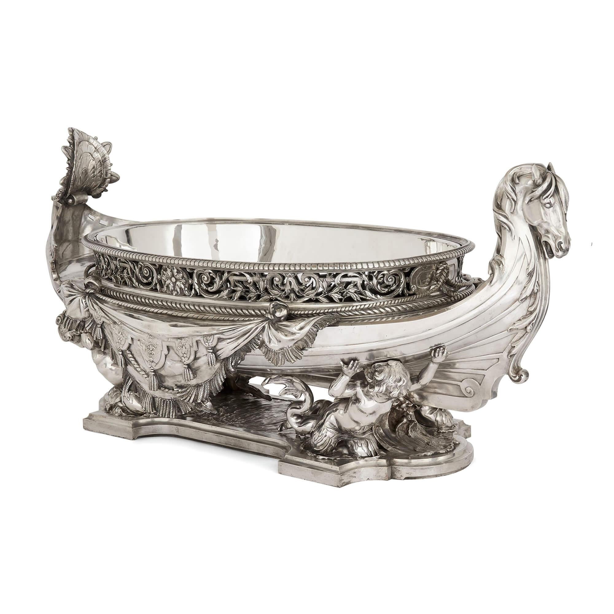 Very large French silvered bronze jardinière in the manner of Christofle 
French, Late 19th Century 
Height 45cm, width 102cm, depth 56cm

This stunning silvered bronze jardinière is inspired by the renowned French manufacturer Christofle, famous